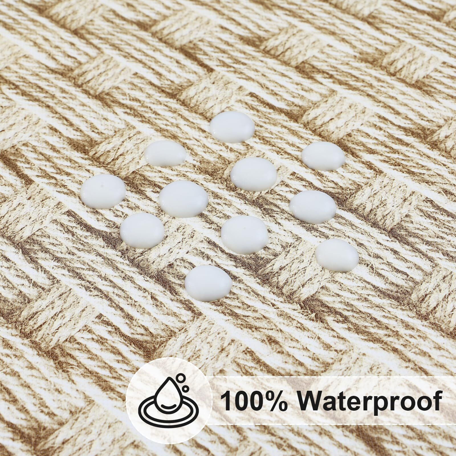 Misaya Round Fitted Tablecloth With Elastic Edge, 100% Waterproof Oil Proof Plastic Table Cover, Vinyl Flannel Backed Tablecloth Fits 57""-66"" Round Tables For Dinner, Outdoor, Picnic, Weave