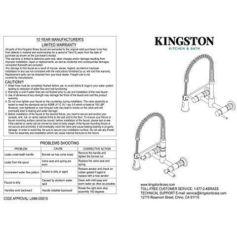 Kingston Brass Gs8285Dl Concord 8-Inch Center Set Wall Mount Double Handle Pull Down Kitchen Faucet, Oil Rubbed Bronze , Oil-Rubbed Bronze