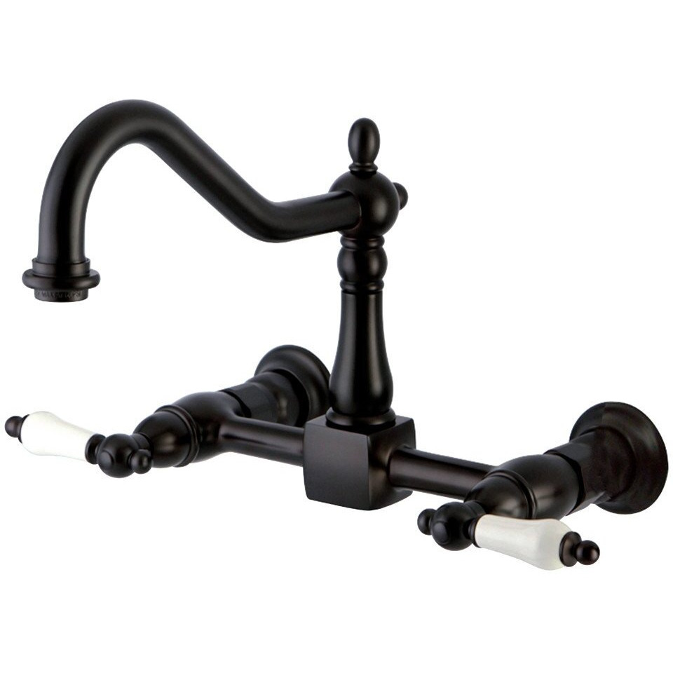 Kingston Brass Ks1245Pl Heritage Bridge Kitchen Faucet, 8-1/2-Inch, Oil Rubbed Bronze
