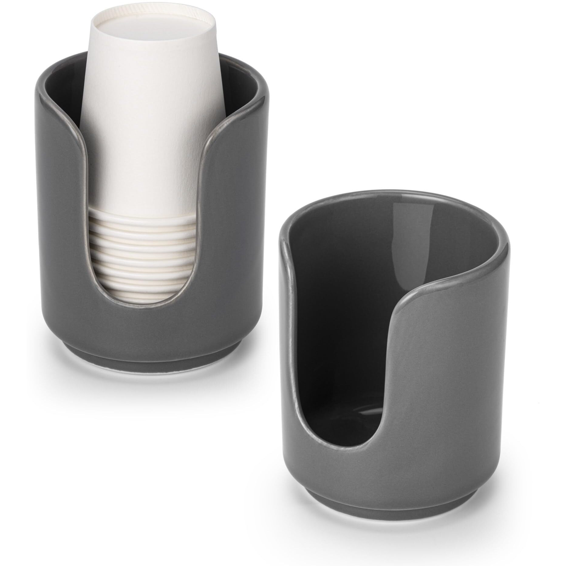 Viosuniu 3 Oz Original Ceramic Bathroom Cup Dispenser With 5 Pla Paper Cups, Bathroom Essential Accessories For Mouthwash Cup Holder (2 Pack, Grey)