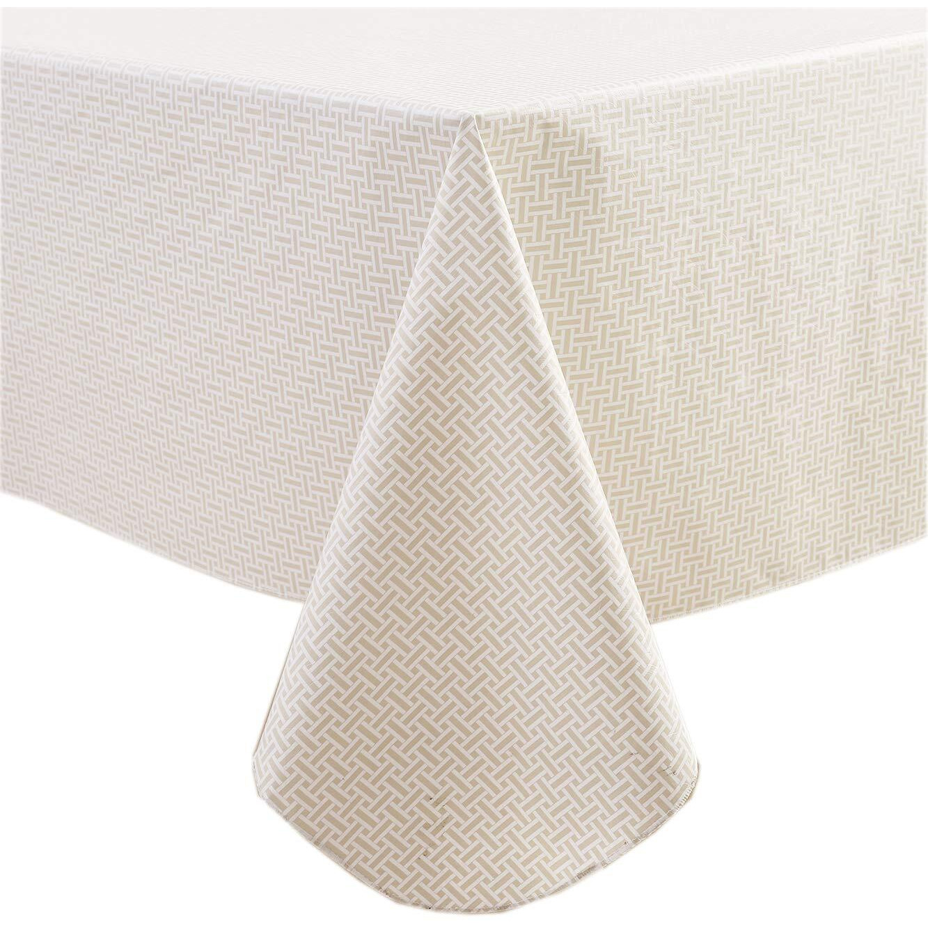 Vinyl Tablecloth With Flannel Backed Waterproof Oil-Proof Pvc Table Cloth Wipeable Spill-Proof Plastic Table Cover For Indoor And Outdoor(Weave, 60 X 60 Inch Round)