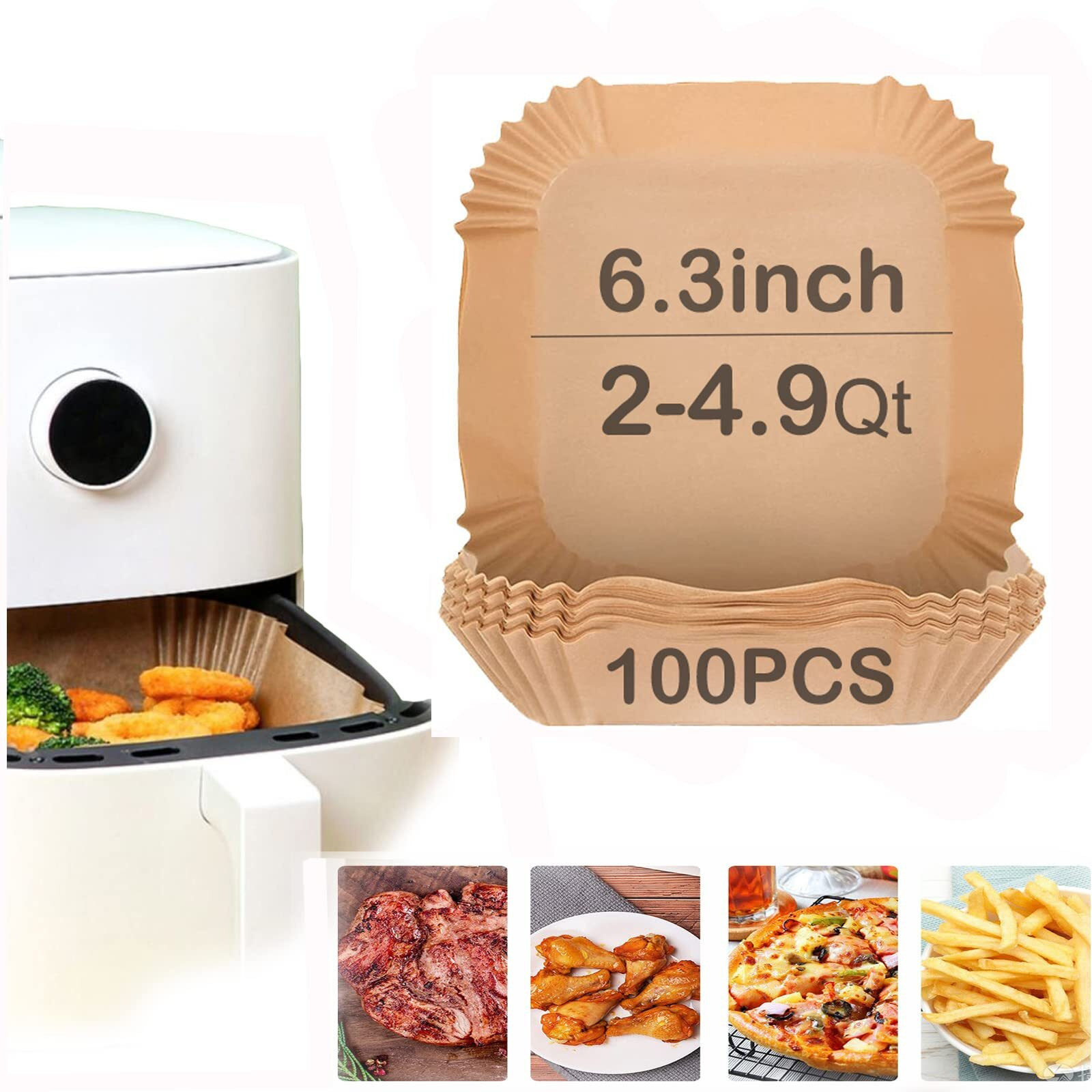 Ailifeer Air Fryer Disposable Paper Liner Square 6.3Inch-7.9Inch 100Pcs Natural Baking Parchment Paper Air Fryer Liners,Oil-Proof High Temperature,For Air Fryers,Ovens,Pan And Microwaves