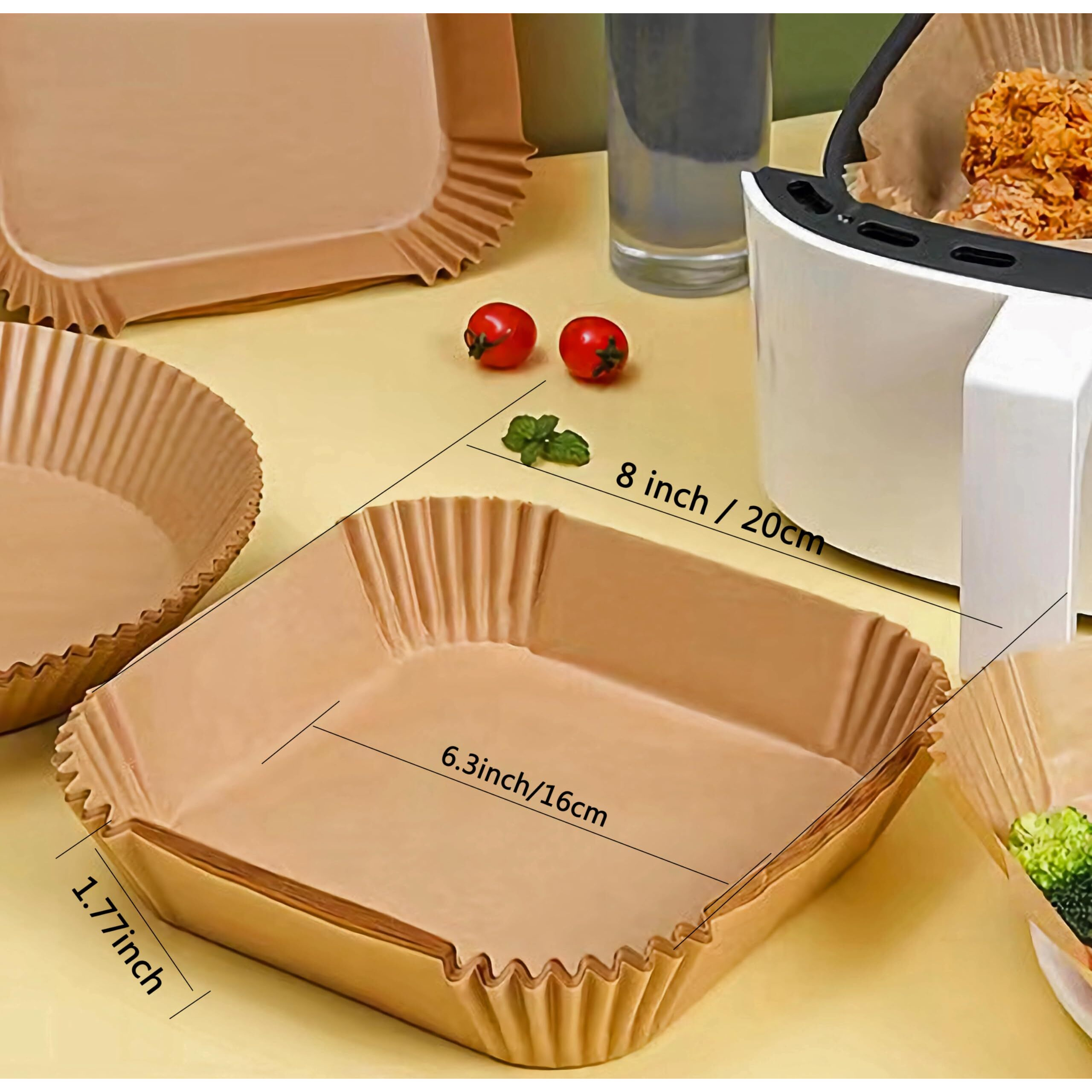 Ailifeer Air Fryer Disposable Paper Liner Square 6.3Inch-7.9Inch 100Pcs Natural Baking Parchment Paper Air Fryer Liners,Oil-Proof High Temperature,For Air Fryers,Ovens,Pan And Microwaves