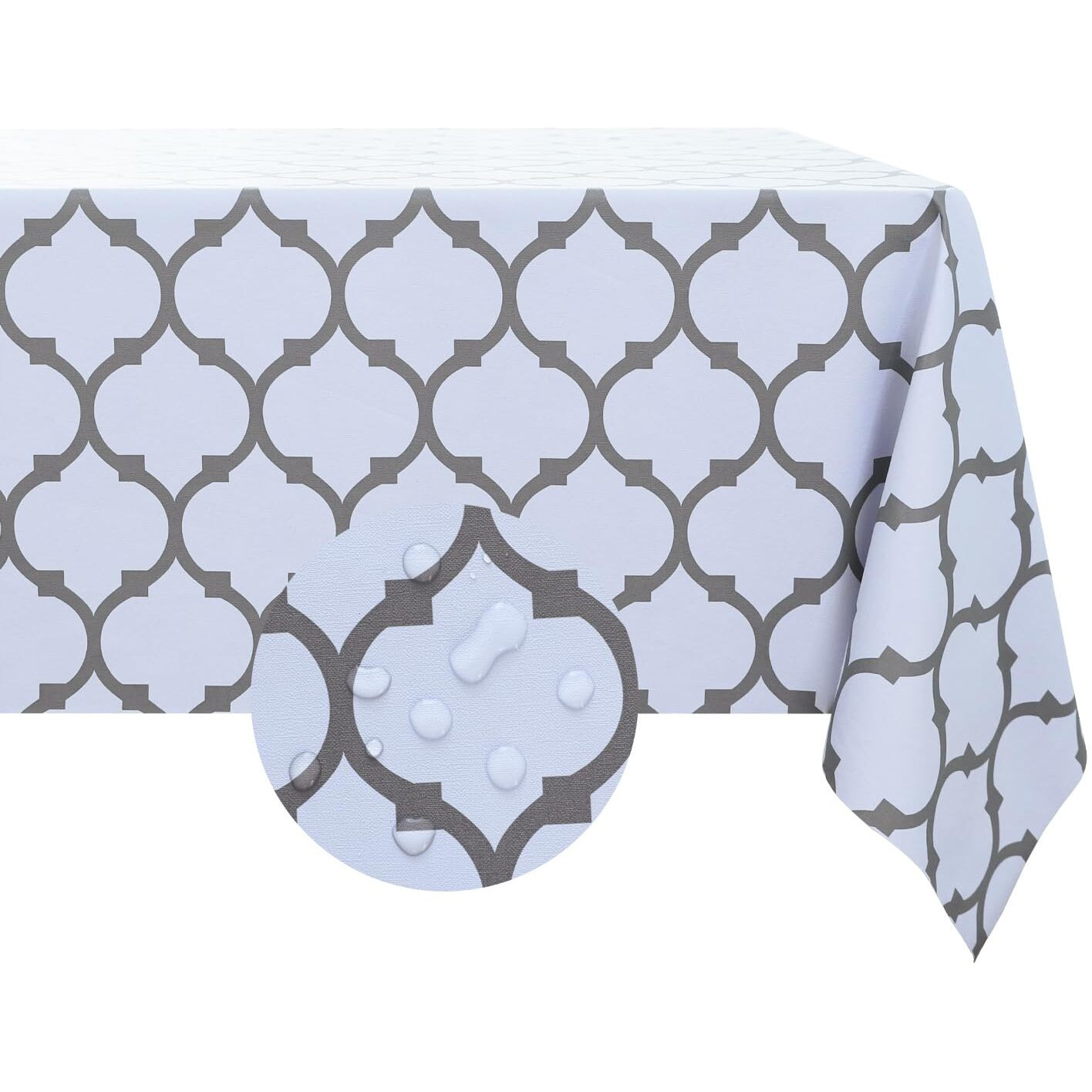 Romanstile Rectangle Plastic Tablecloth, 100% Waterproof Oil-Proof Checkered Pvc Table Cloth, Heavy Duty Vinyl Table Cover For Dining, Camping, Picnic, Outdoor - 54 X 120 Inch, Moroco White