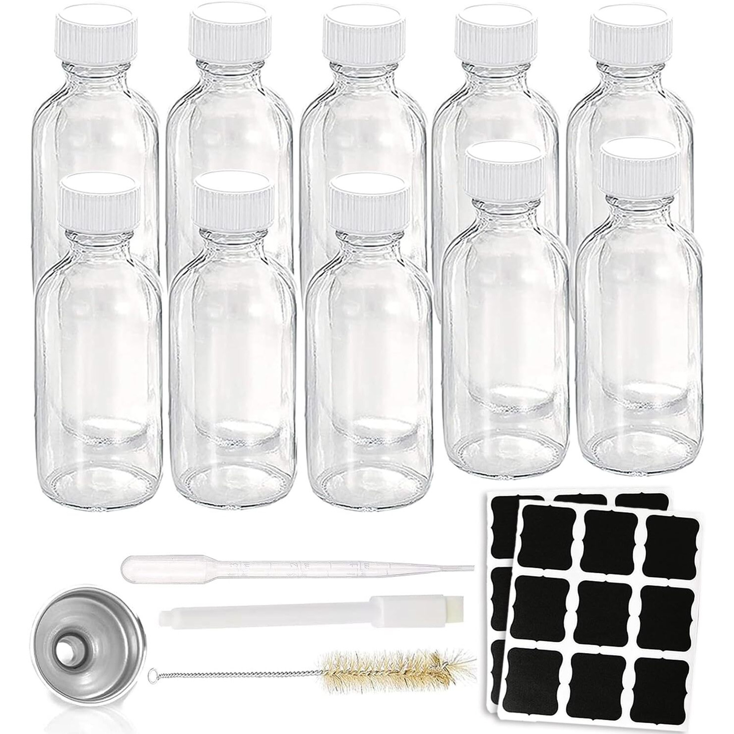 Z-Synka 2Oz Small Glass Bottles With Lids,60Ml Boston Round Wellness Shot Bourbon Whiskey Sample Bottles 2Oz For Liquor,Juices,Sauces,Essential Oils,Hot Sauce,Leak Proof 10 Pack