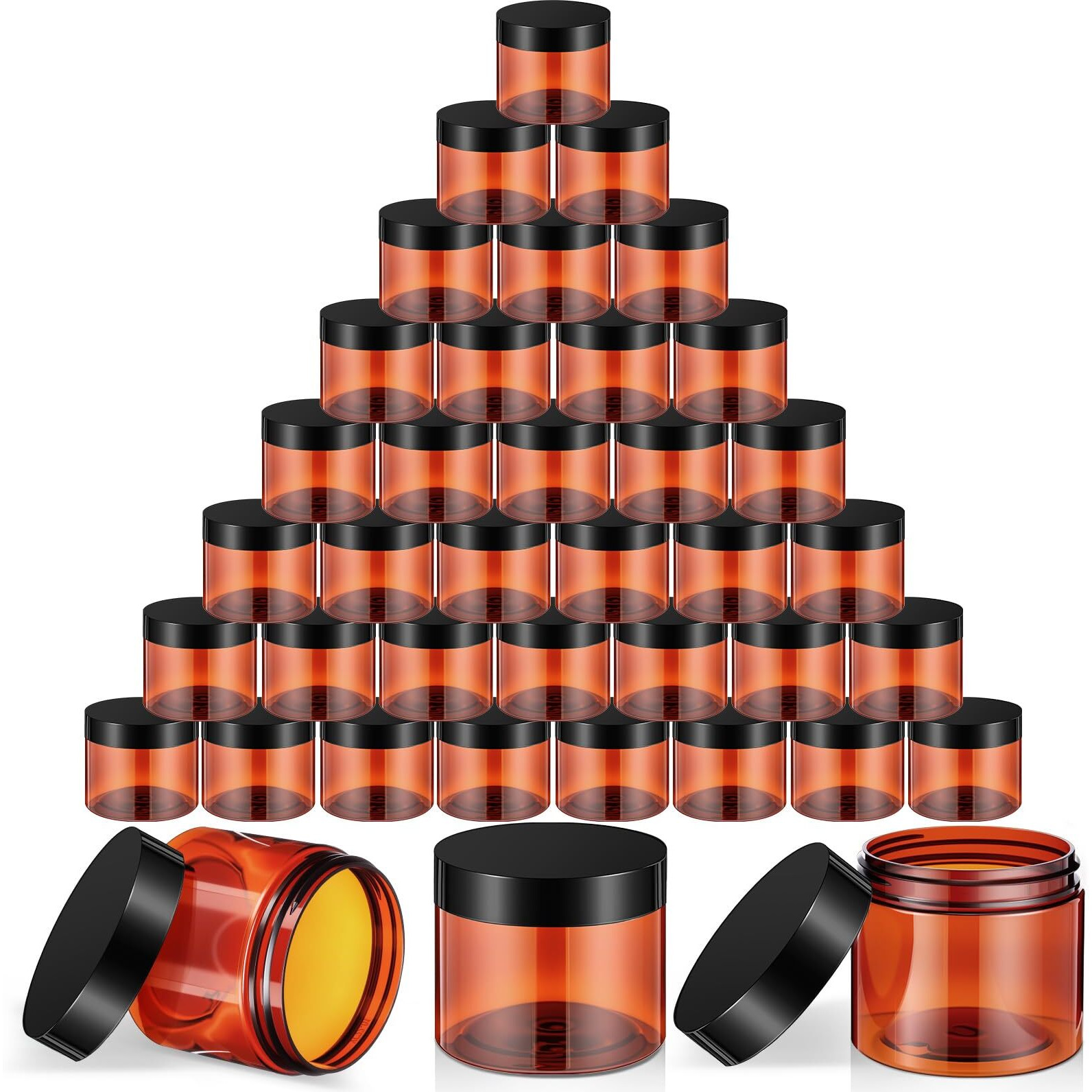 Satinior 36 Pieces Plastic Jars With Lids Round Leak Proof Airtight Container Cosmetic Small Empty Jars For Lotions Ointments Travel Toiletries Creams Make Up Storage(1 Oz,Amber)