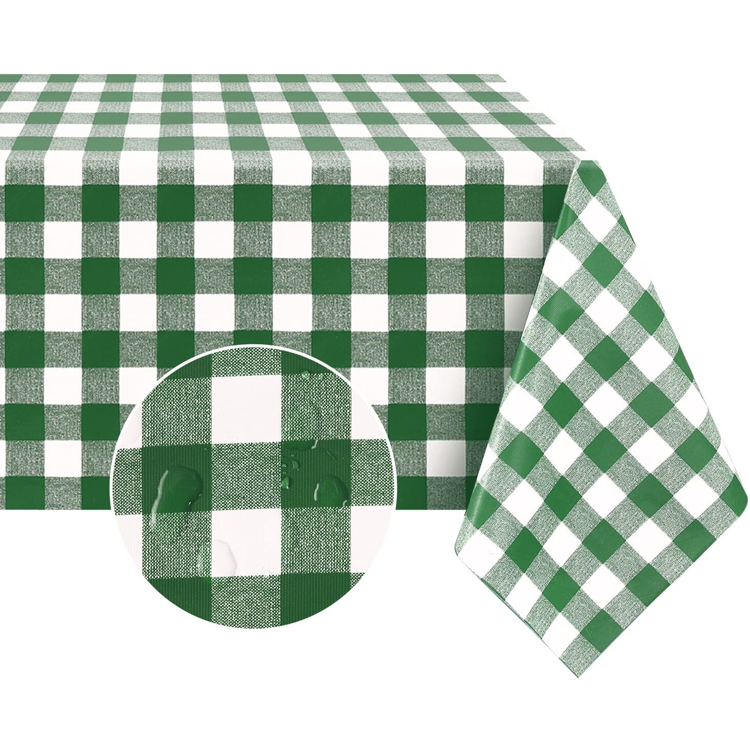 Romanstile Rectangle Vinyl Pvc Tablecloth, 100% Waterproof Buffalo Plaid Plastic Table Cloth, Oil Proof Heavy Duty Wipeable Table Covers For Dining/Camping/Picnic/Outdoor - 54 X 120, Green And White