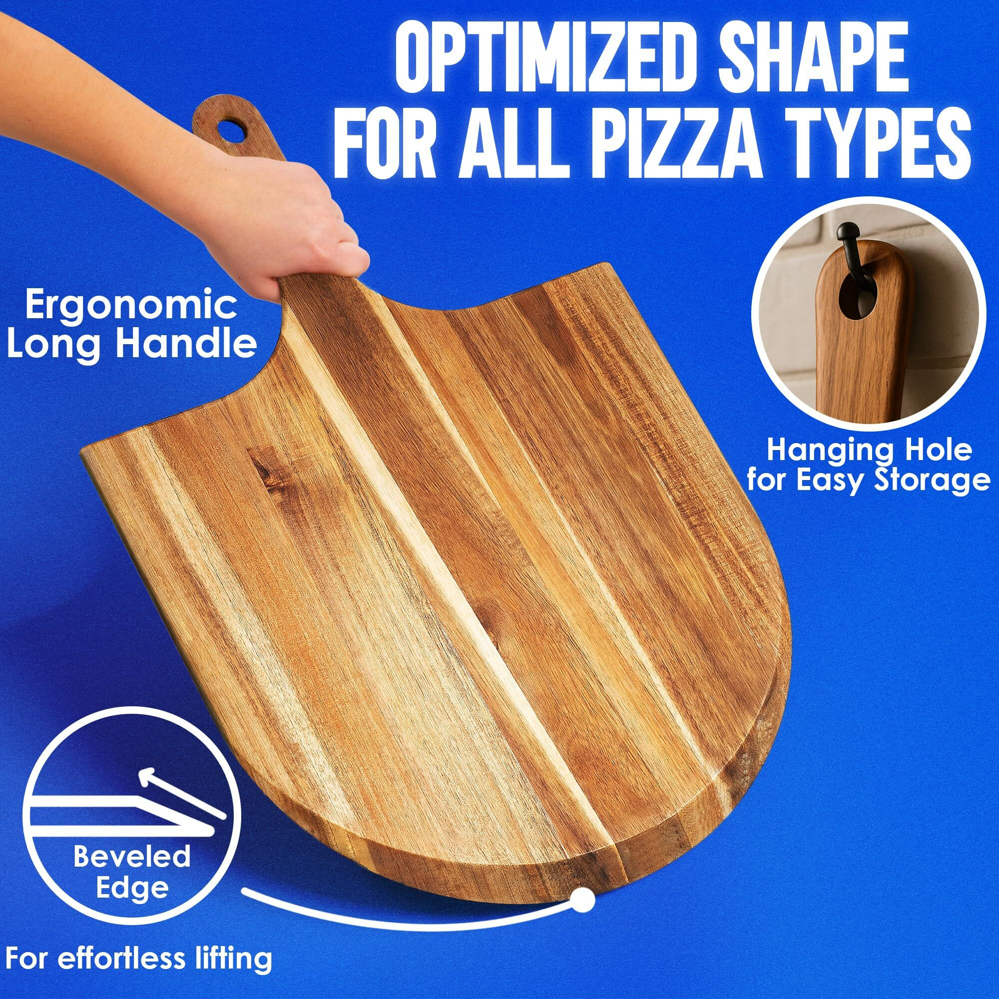 Kitchenstar 16-Inch Acacia Wood Pizza Peel - Extra Large Wooden Cutting & Serving Board With Handle - Natural Oil Finish - Ideal Pizza Oven Accessory For Easy Sliding & Prep