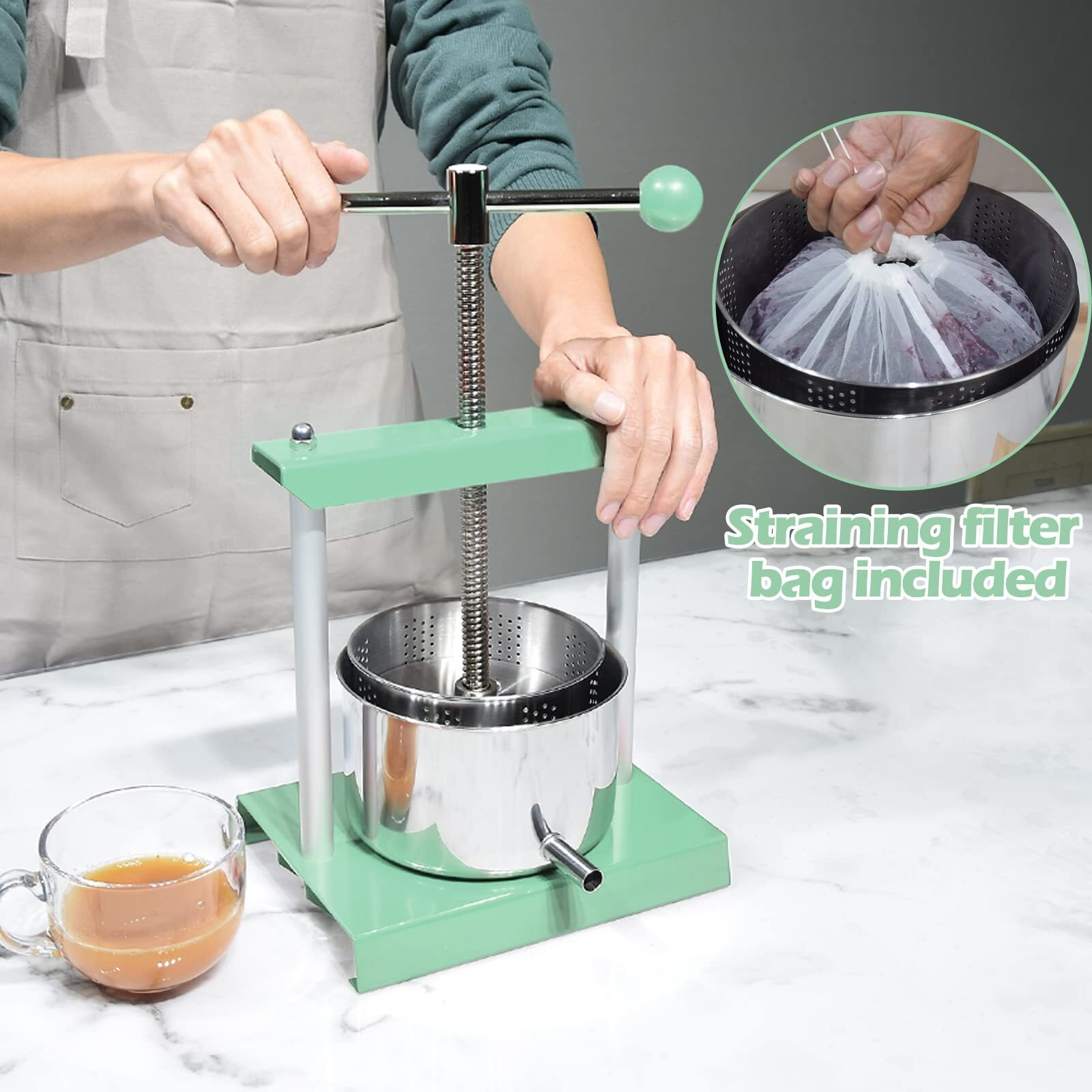 Ejwox Green Cheese Tincture Herb Fruit Wine Manual Press - 0.8 Gal Stainless Steel Press Machine For Juice, Vegetable, Wine, Olive Oil
