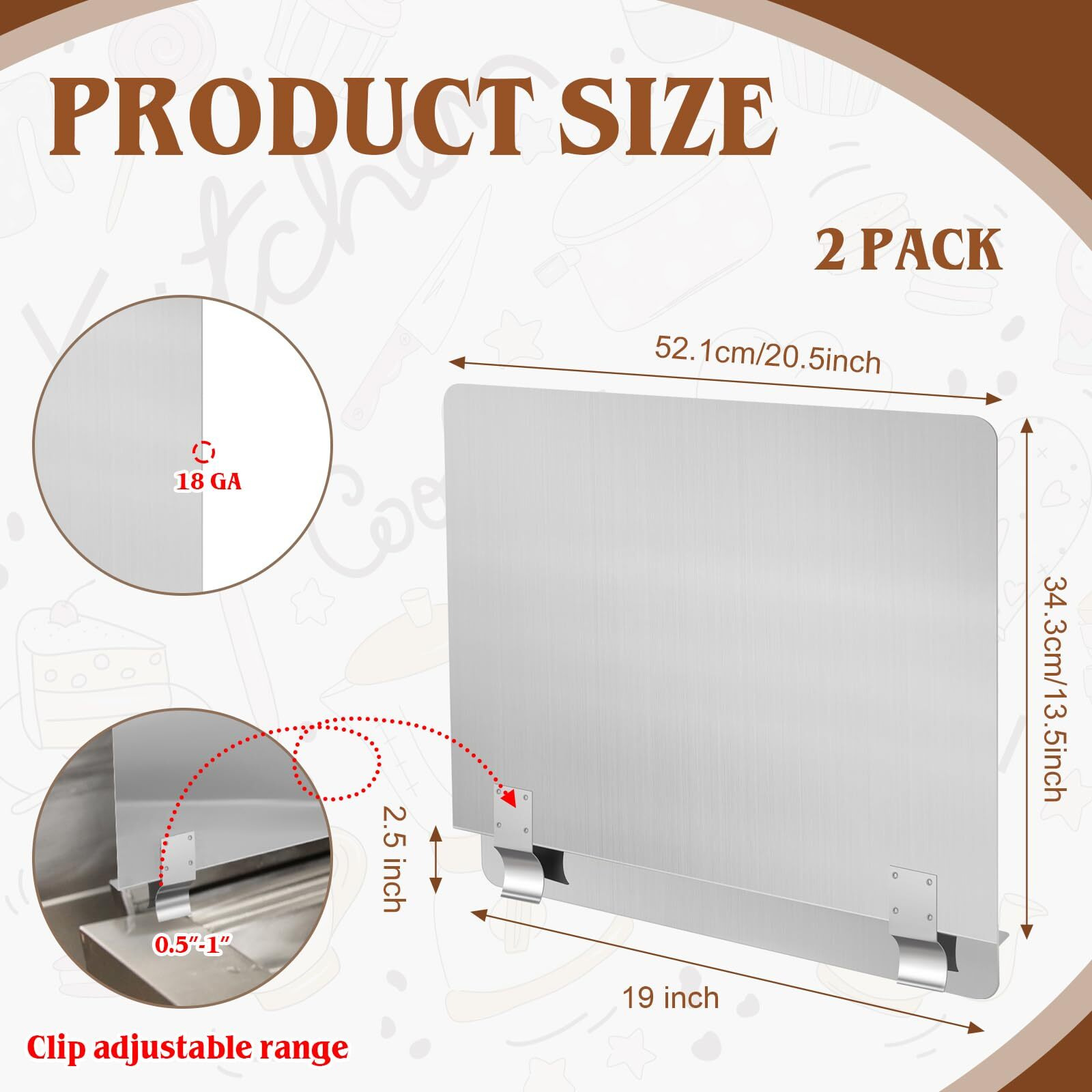 2 Packs Stainless Steel Fryer Splash Guard Commercial Splatter Guard Side Stove Splash Guard For Stop Oil From Splattering (20-1/2"" W X 13.5"" H)
