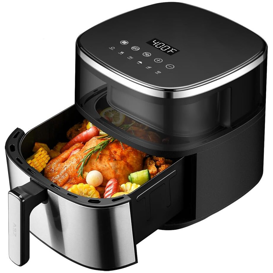 Asz Digital Air Fryer 6Qt With Window Up - 6 Qt Big Airfryer 6-In-1 Presets Preheat Airfry Reheat Bake Roist Broil 400F Airfrier 85% Oil Less,Nonstick Dishwasher-Safe Parts, Automatic Shutoff