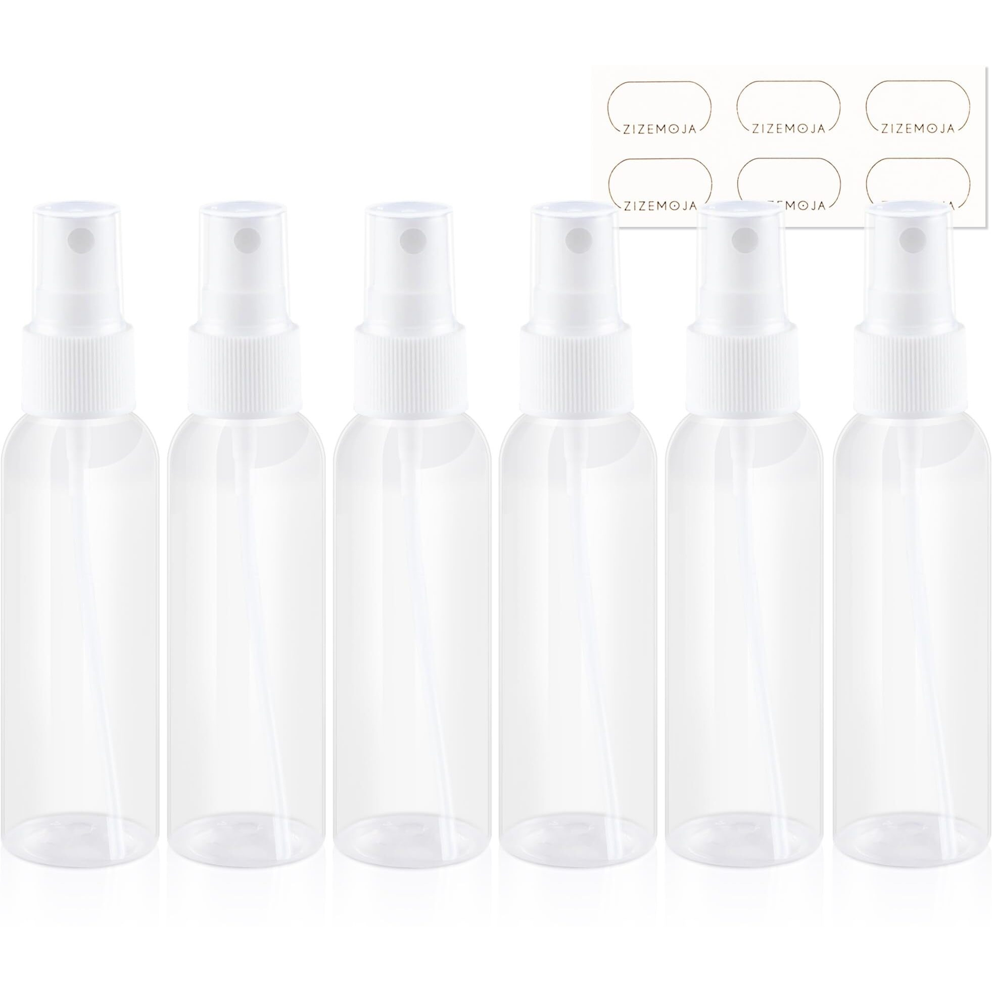 Zizemoja 2Oz 3 Pack Small Spray Bottle 60Ml, Clear Plastic Travel Spray Bottle, Empty Mini Sprayer Bottles For Face, Toner, Liquids, Essential Oils With Labels