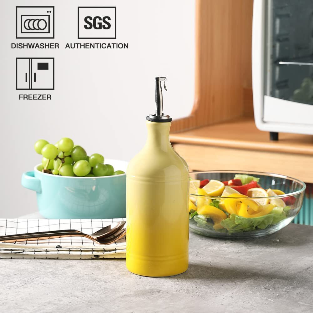 Sweejar Ceramic Olive Oil Dispenser Bottle, Opaque Oil Cruet Protects Oil To Reduce Oxidation, Suitable For Oil, Vinegar, Coffee Syrups & Other Liquids, Pack Of 1, 15.5 Fl Oz (Gradient Yellow)
