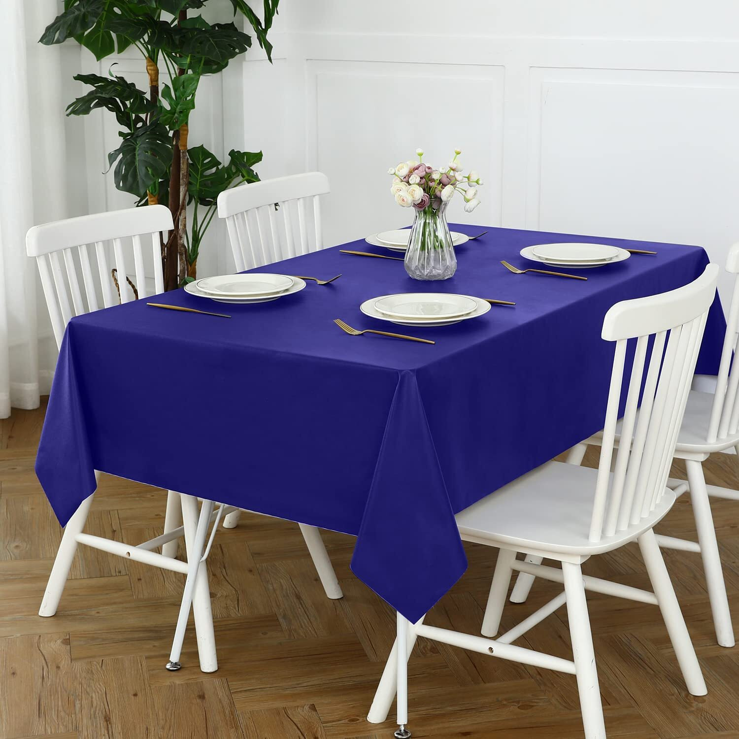 Romanstile 100% Waterproof Pvc Tablecloth, Rectangle Oil Spill Proof Stain Resistant Vinyl Table Cloth, Wipe Clean Plastic Table Covers For Kitchen/Dining/Parties - 60 X 102 Inch, Royal Blue