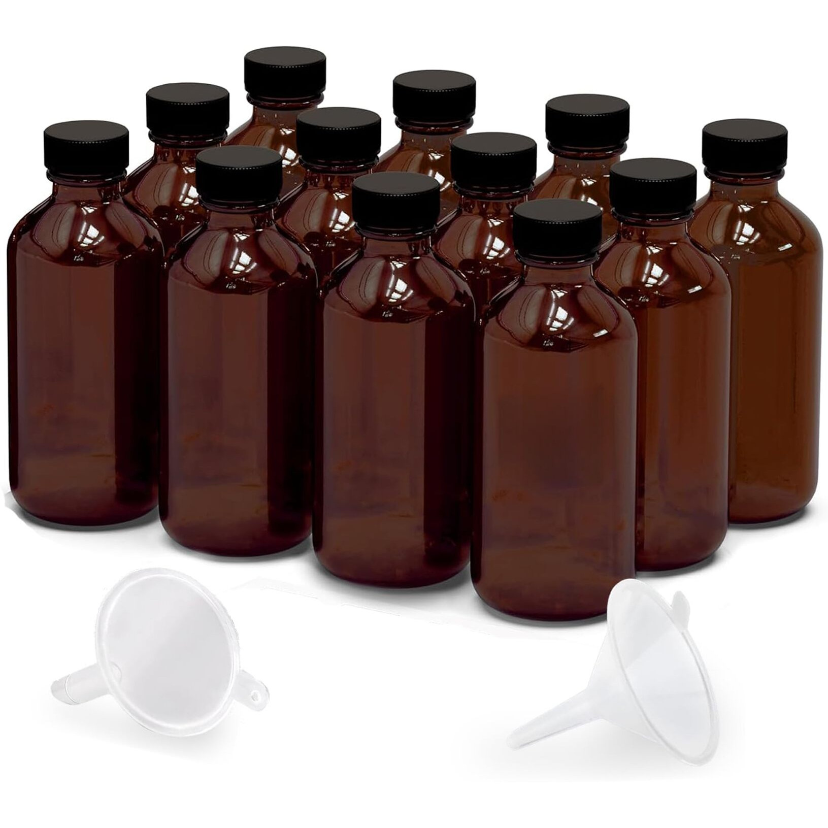 12 Pack 2Oz Amber Glass Bottles For Vanilla Extract, Boston Round Leak-Proof Brown Glass Jars With Caps, Bonus Funnel - Ideal For Homemade Extracts, Essential Oils, Diy Christmas Party Gift Supplies