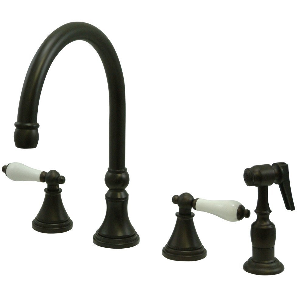 Kingston Brass Ks2795Plbs 8-Inch Deck Mount Kitchen Faucet With Brass Sprayer, Oil Rubbed Bronze