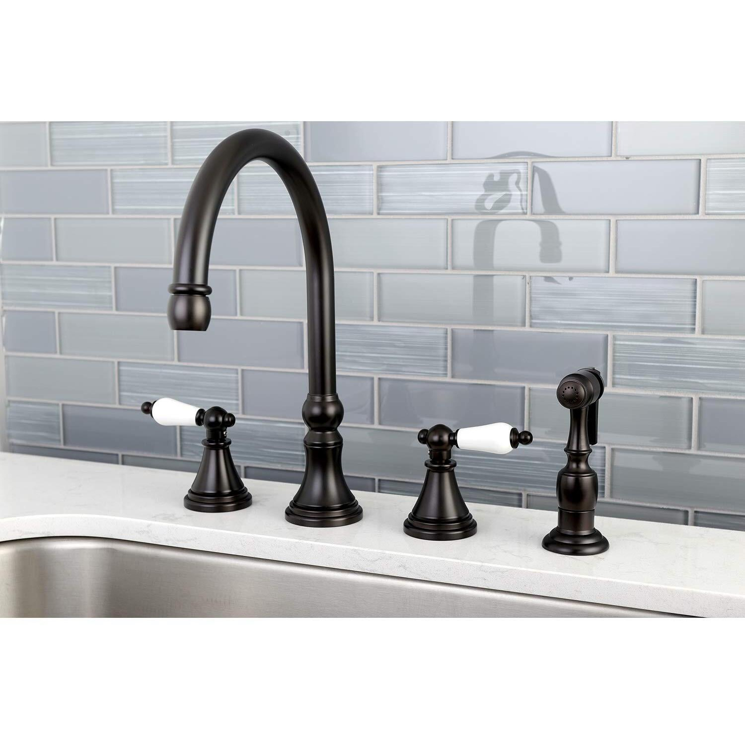 Kingston Brass Ks2795Plbs 8-Inch Deck Mount Kitchen Faucet With Brass Sprayer, Oil Rubbed Bronze