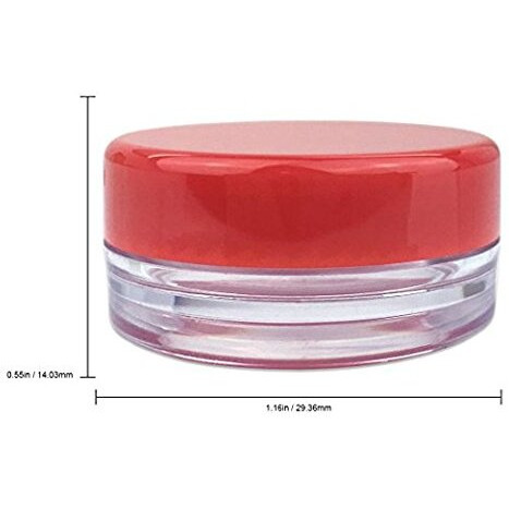 Beauticom 3G/3Ml (0.1 Fl Oz) Round Clear Plastic Jars With Round Top Lids For Creams, Lotions, Make Up, Powders, Glitters, And More... (Color Red Lid Quantity 50 Pieces)