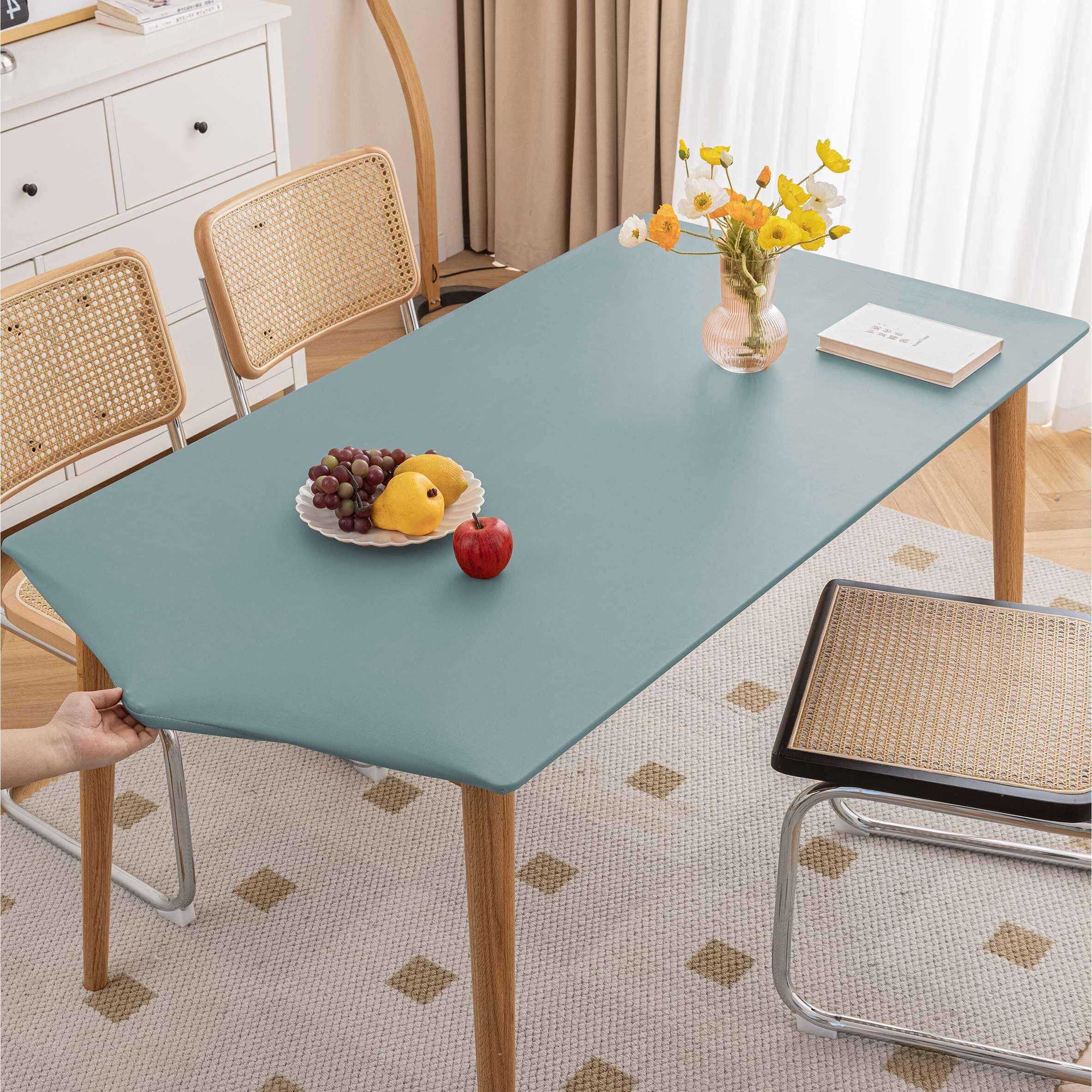 Huierxun Pu Stretch Fitted Rectangle Tablecloth With Elastic Edge 31 X 55 Inch Waterproof Oil Proof Table Cloth Wipeable Table Cover For Indoor Outdoor Furniture Protect (Blue,31"&quotX55"")