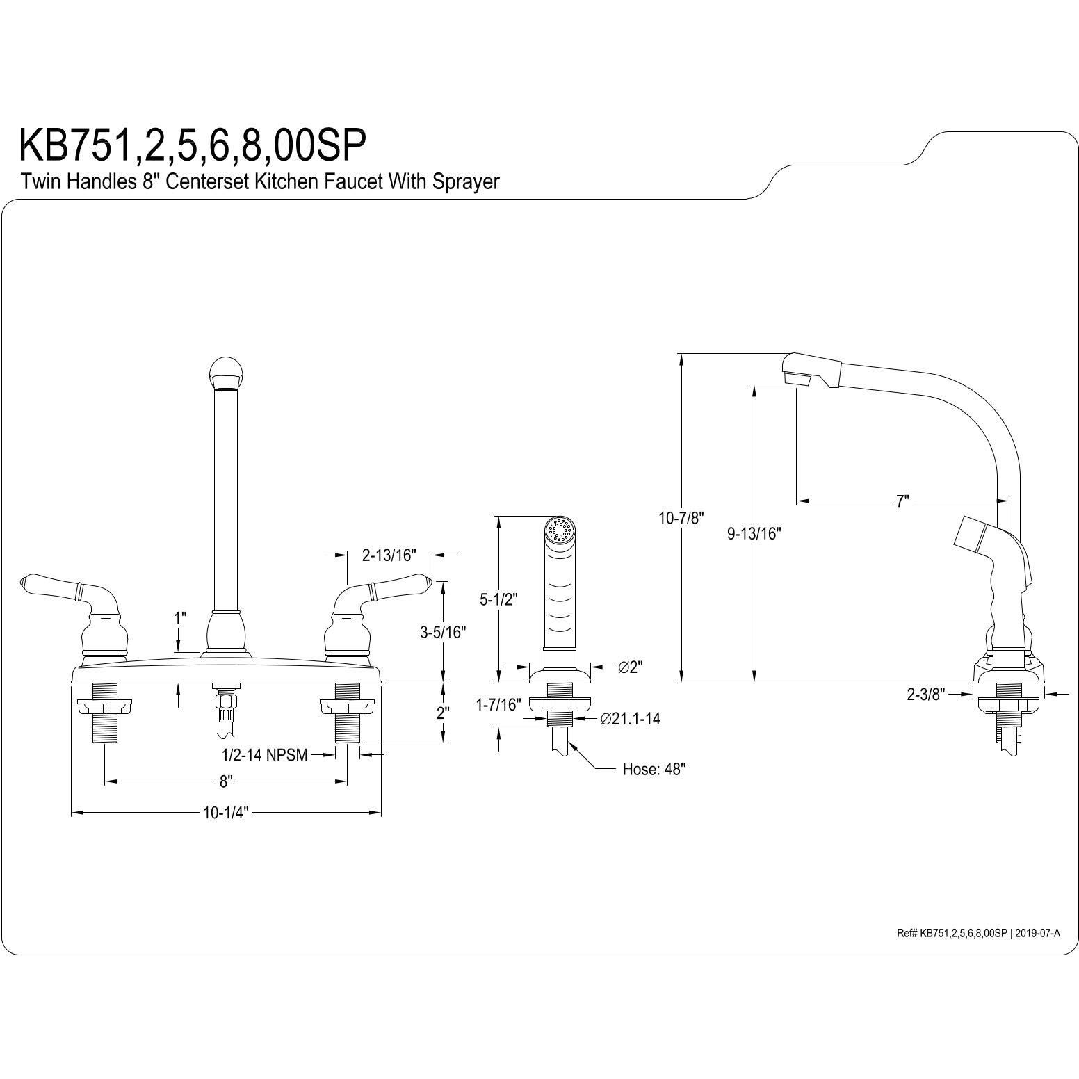 Kingston Brass Kb755Sp Magellan High Arch Kitchen Faucet With Sprayer, 7-Inch, Oil Rubbed Bronze