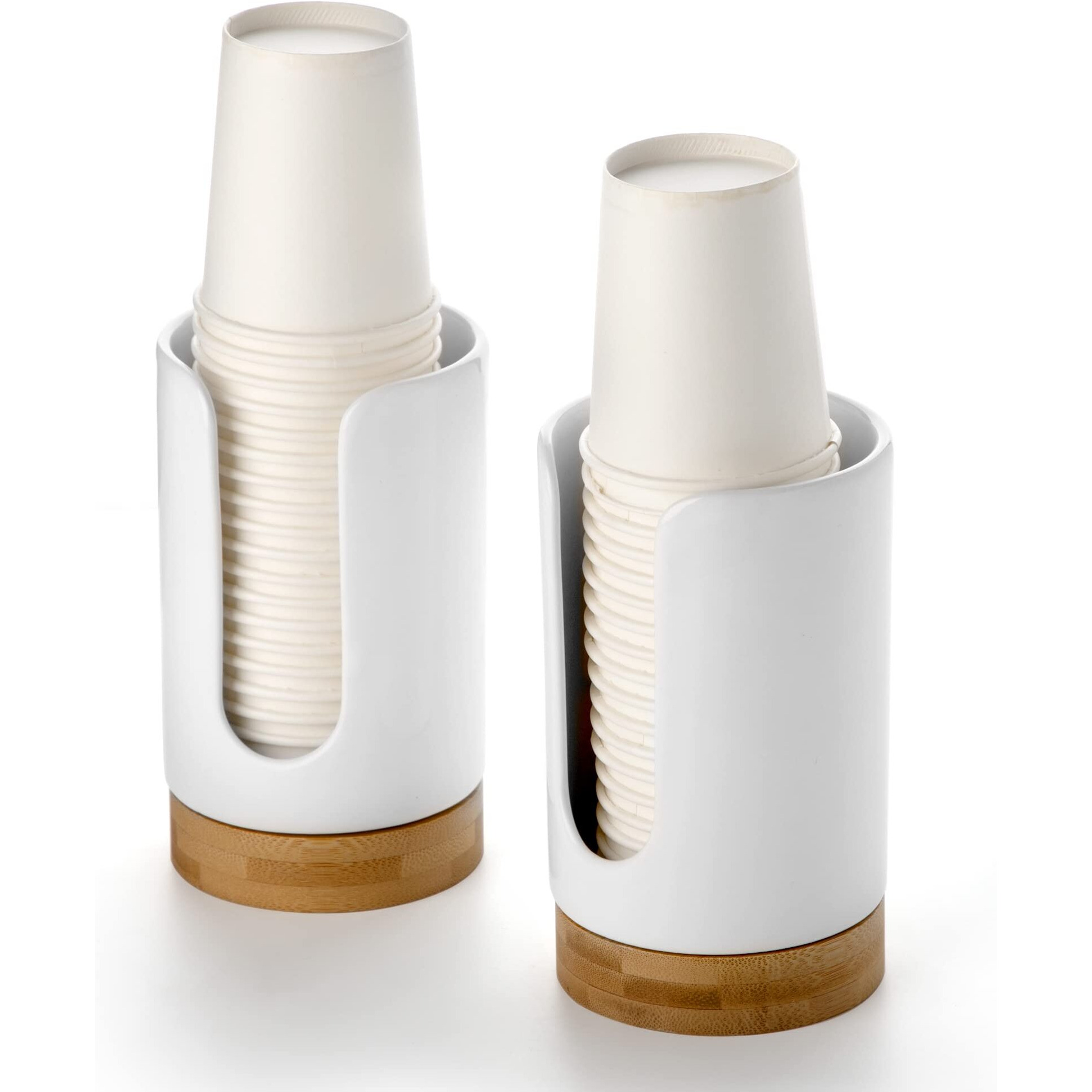 Viosuniu Ceramic Bathroom Cups Dispenser - 3-5 Oz Disposable Paper & Plastic Bathroom Cups Holder - Mouthwash Cups Dispenser For Bathroom, Guest Toiletries, Countertop - Bpa Free (White, 2 Pack)