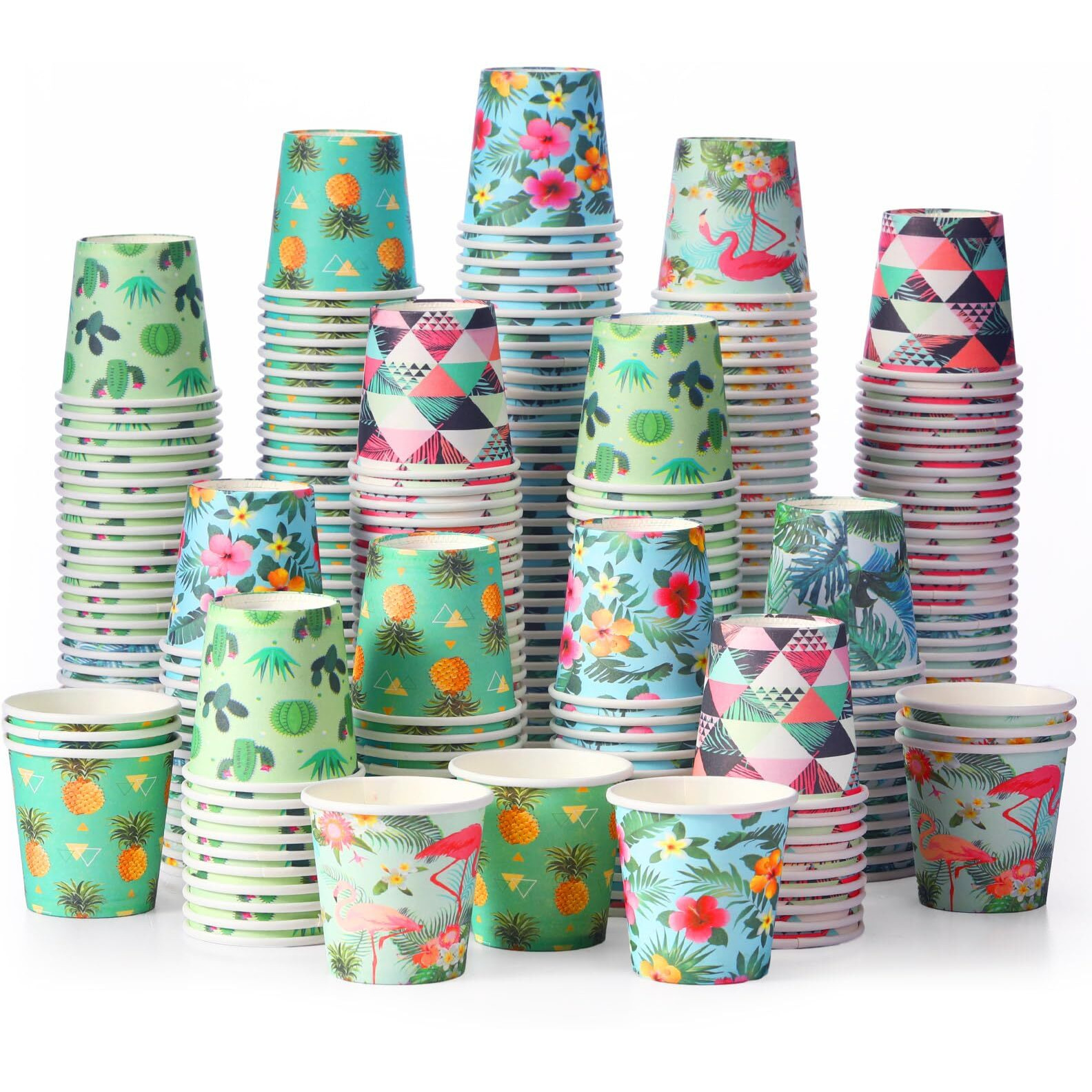 Sawysine 300 Count 3 Oz Disposable Small Paper Cups For Bathroom, Mouthwash, Coffee & More Mini Cups For Supermarket, Birthday Party, Travel, Picnic & Bbq(Hawaii Style)