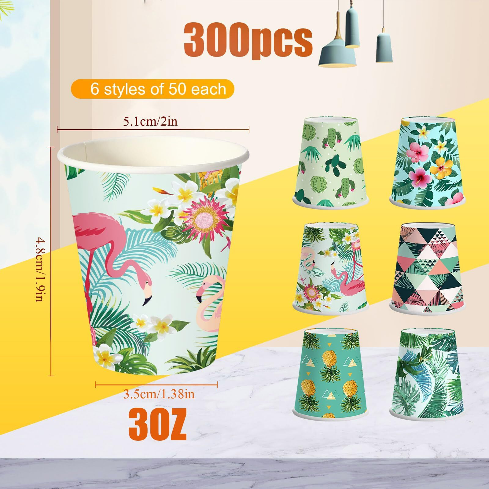 Sawysine 300 Count 3 Oz Disposable Small Paper Cups For Bathroom, Mouthwash, Coffee & More Mini Cups For Supermarket, Birthday Party, Travel, Picnic & Bbq(Hawaii Style)
