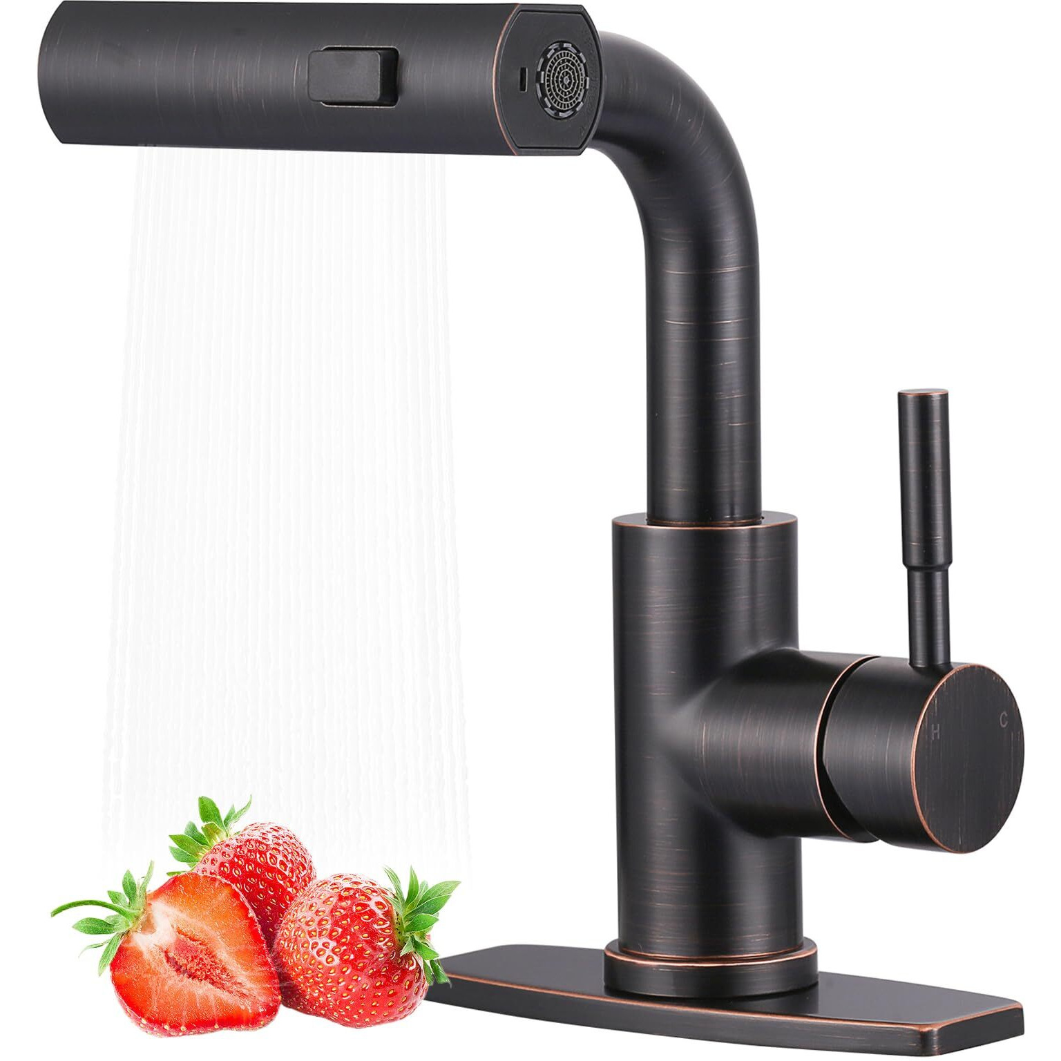 Bar Sink Faucet Single Hole - For Bar Small Kitchen Bathroom Faucets With Cupc Supply Lines, 3 Water Modes Wet Bar Faucets 360 Swivel Prep Sink Faucet With Pull Out Sprayer, Oil Rubbed Bronze
