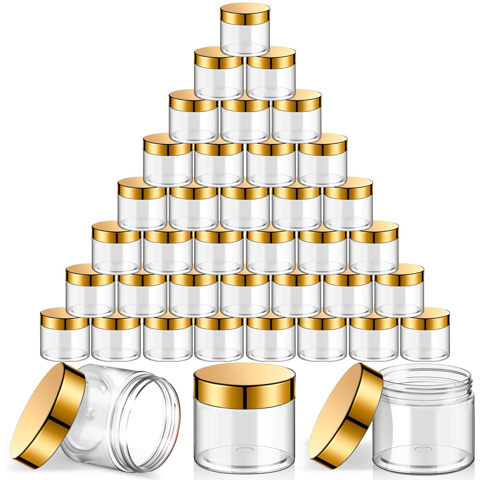 Satinior 36 Pieces Plastic Jars With Lids Round Leak Proof Airtight Container Cosmetic Small Empty Jars For Lotions Ointments Travel Toiletries Creams Make Up Storage(4 Oz,Gold)