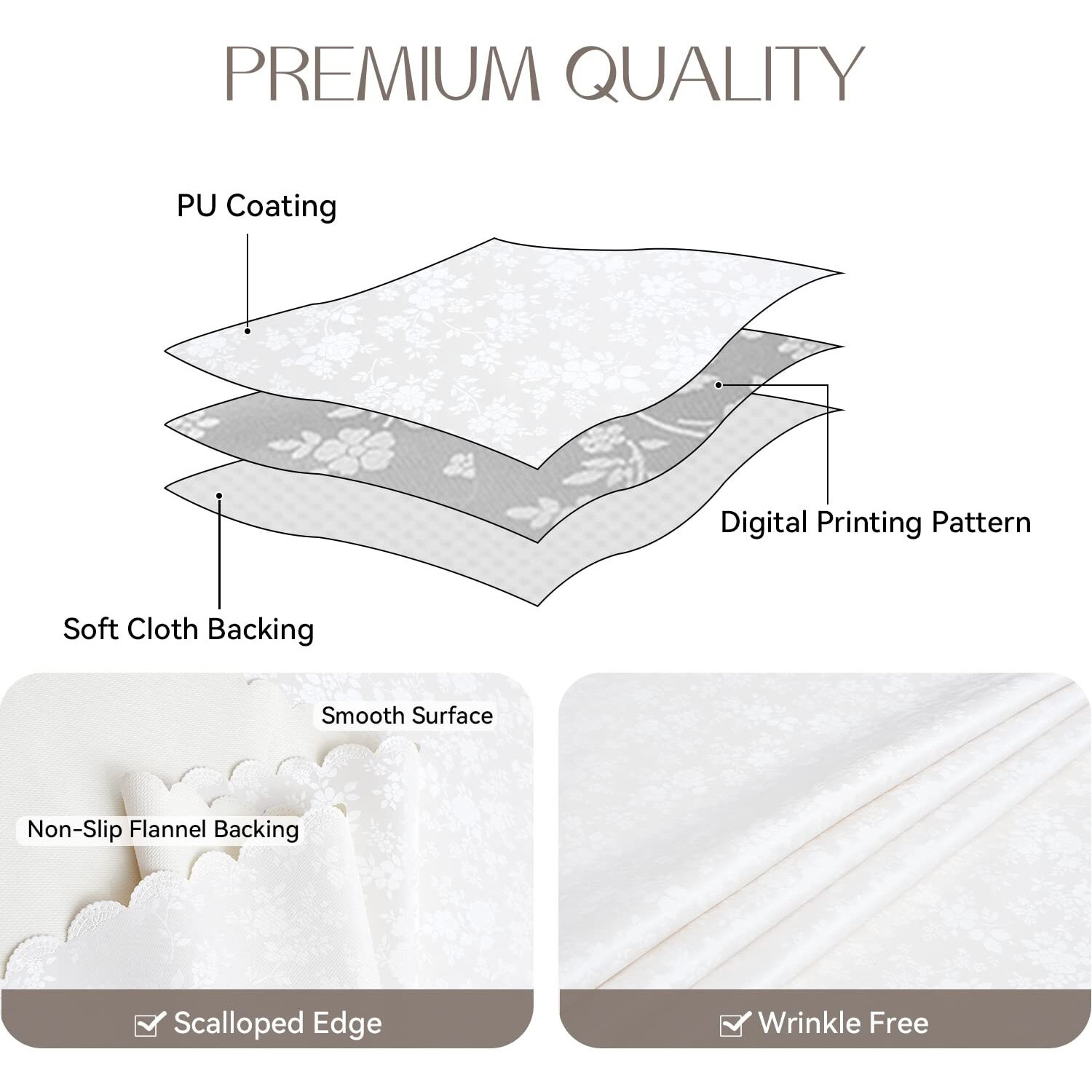 Romanstile Rectangle Vinyl Tablecloth,100% Waterproof Heavy Duty Oil Spill Proof Stain Resistant Plastic Pu Table Cover With Flannel Backing For Kitchen, Dining (Rose White, 54 X 108)