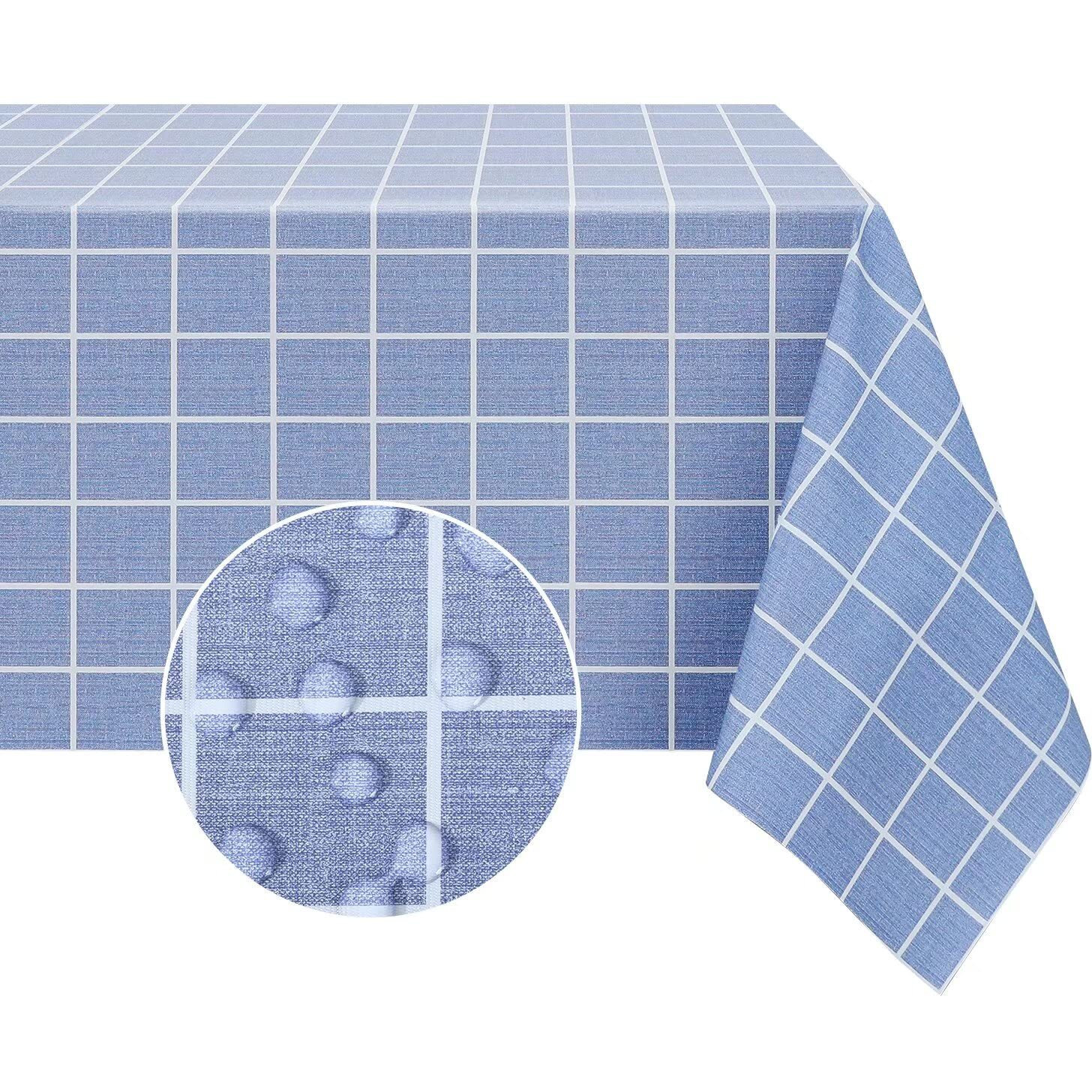Romanstile Square Plastic Tablecloth, 100% Waterproof Oil-Proof Checkered Pvc Table Cloths, Heavy Duty Vinyl Table Covers For Dining, Camping, Picnic, Outdoor - 54 X 54 Inch, Blue