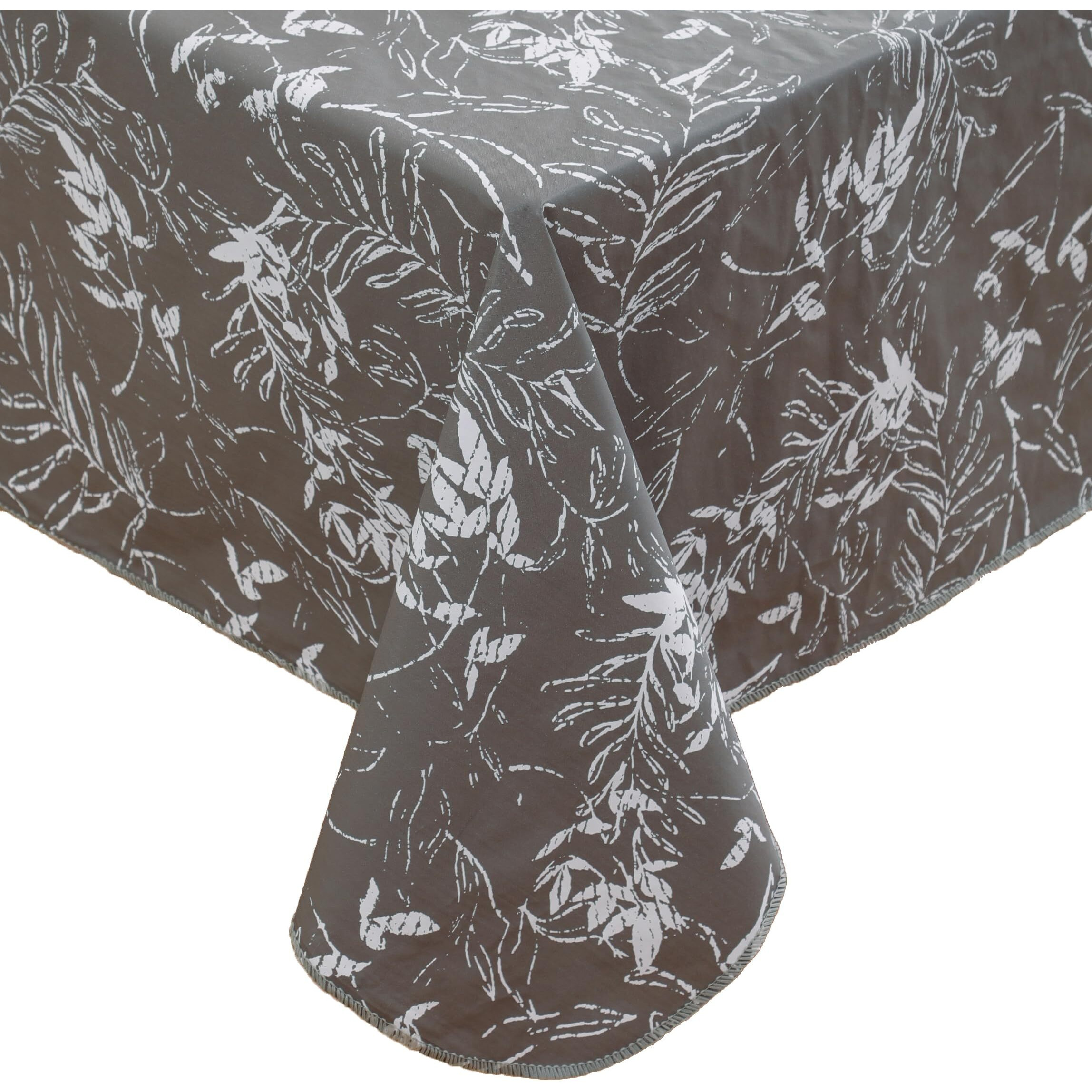 Heavy Duty Vinyl Tablecloth With Flannel Backing Waterproof Oil-Proof Plastic Table Cloth Stain-Resistant Wipeable Rectangle Or Square Table Cover For Indoor And Outdoor (Grey Leaf,60X84 Inch)