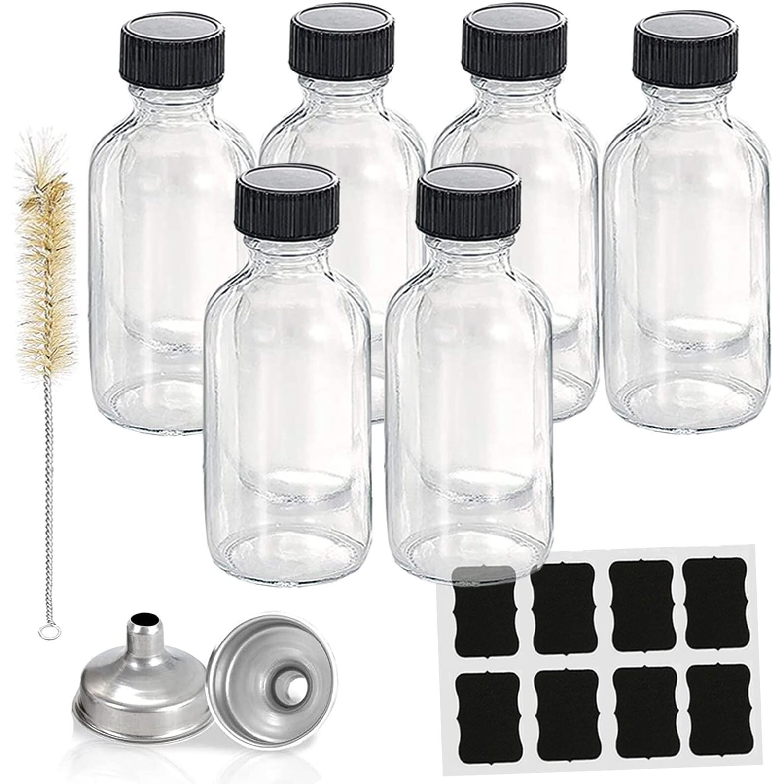 Hadatido 6Pack 4Oz Glass Bottles With Caps,Wellness Shot Sample Bottles For Bourbon Whiskey,Liquor,Potion,Oils,Vanilla Extract,Tincture,Hot Sauce,Syrup,Juice,With Funnels,Labels,Brush,No Leakag