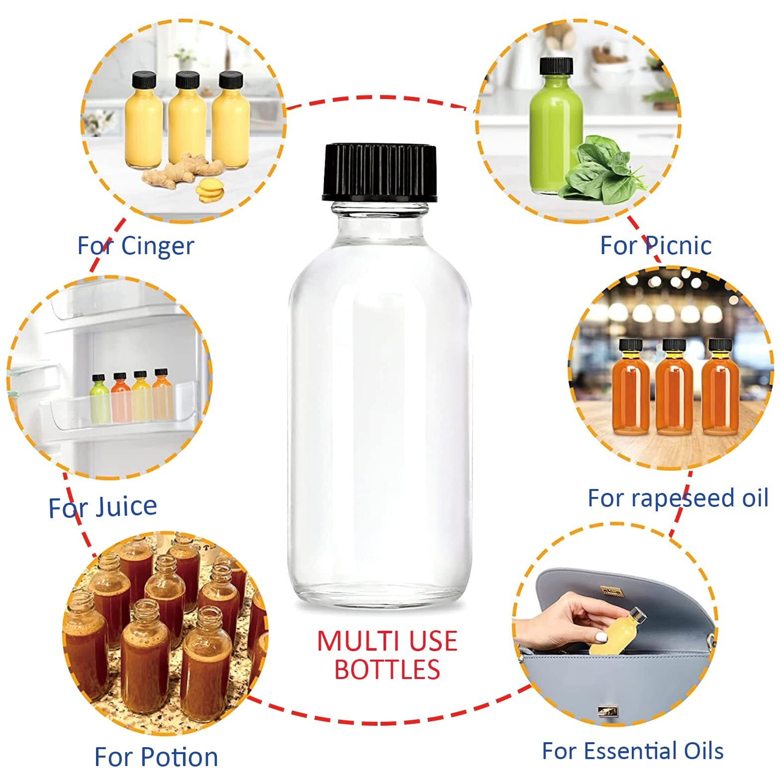 Hadatido 6Pack 4Oz Glass Bottles With Caps,Wellness Shot Sample Bottles For Bourbon Whiskey,Liquor,Potion,Oils,Vanilla Extract,Tincture,Hot Sauce,Syrup,Juice,With Funnels,Labels,Brush,No Leakag