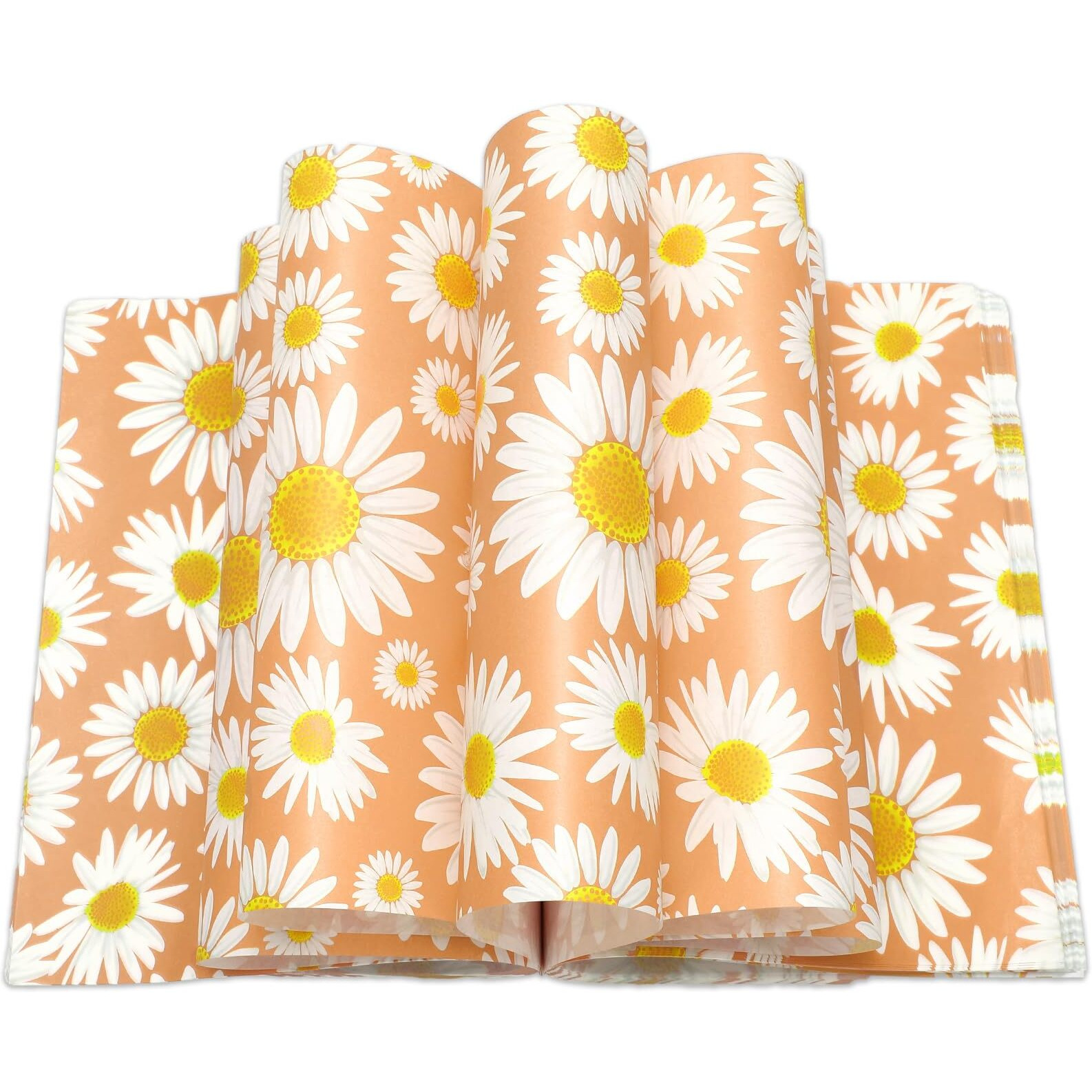 Jarthenaamcs 150Pcs Daisy Orange Wax Paper Spring Flower Deli Paper Pastel Floral Sandwich Wrap Paper Tissue Waterproof Oil-Proof Picnic Liners For Party Kitchen Supplies, 9.8 X 8.3 Inch
