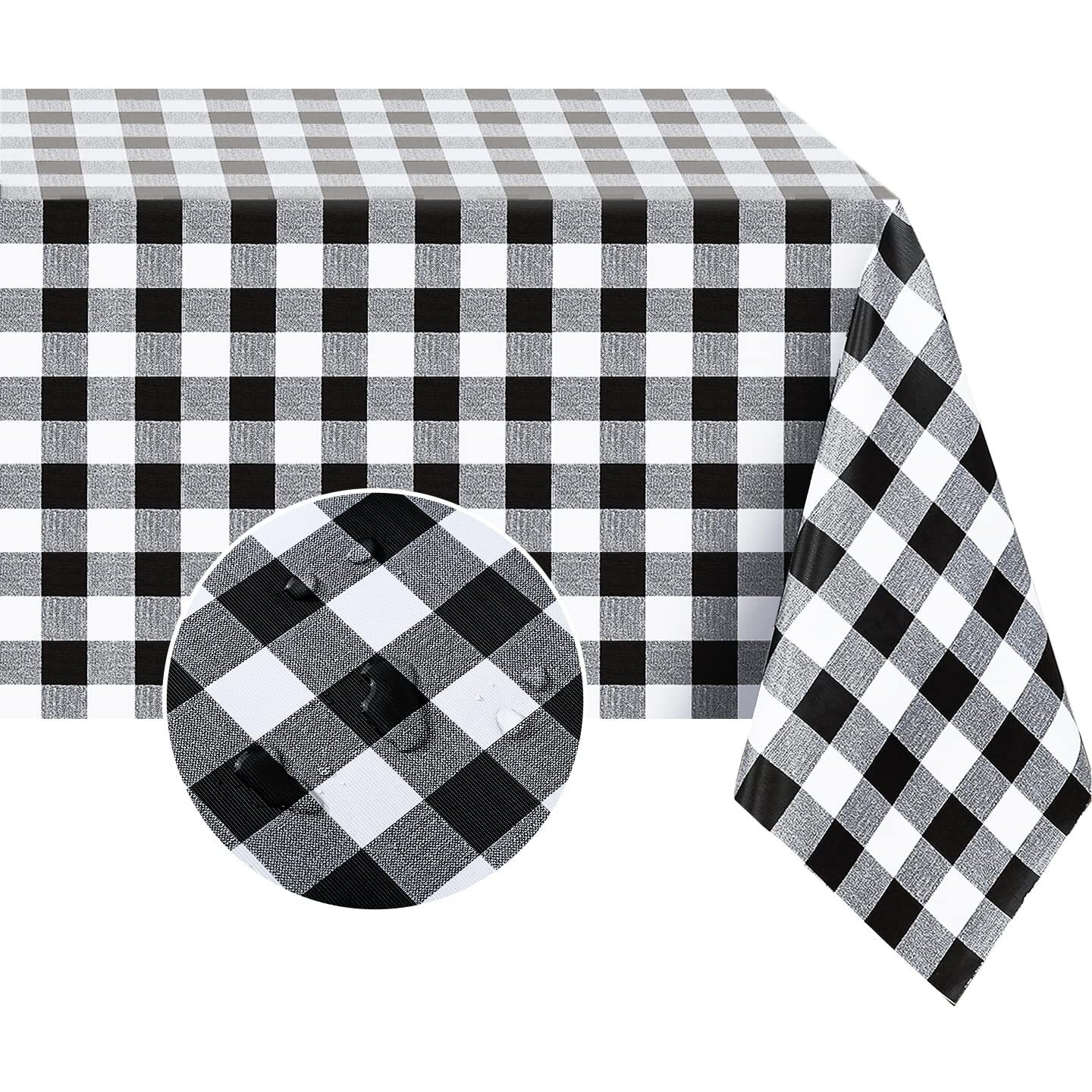 Romanstile Rectangle Vinyl Pvc Tablecloth, 100% Waterproof Buffalo Plaid Plastic Table Cloth, Oil Proof Heavy Duty Wipeable Table Covers For Dining/Camping/Picnic/Outdoor - 60 X 102, Black And White