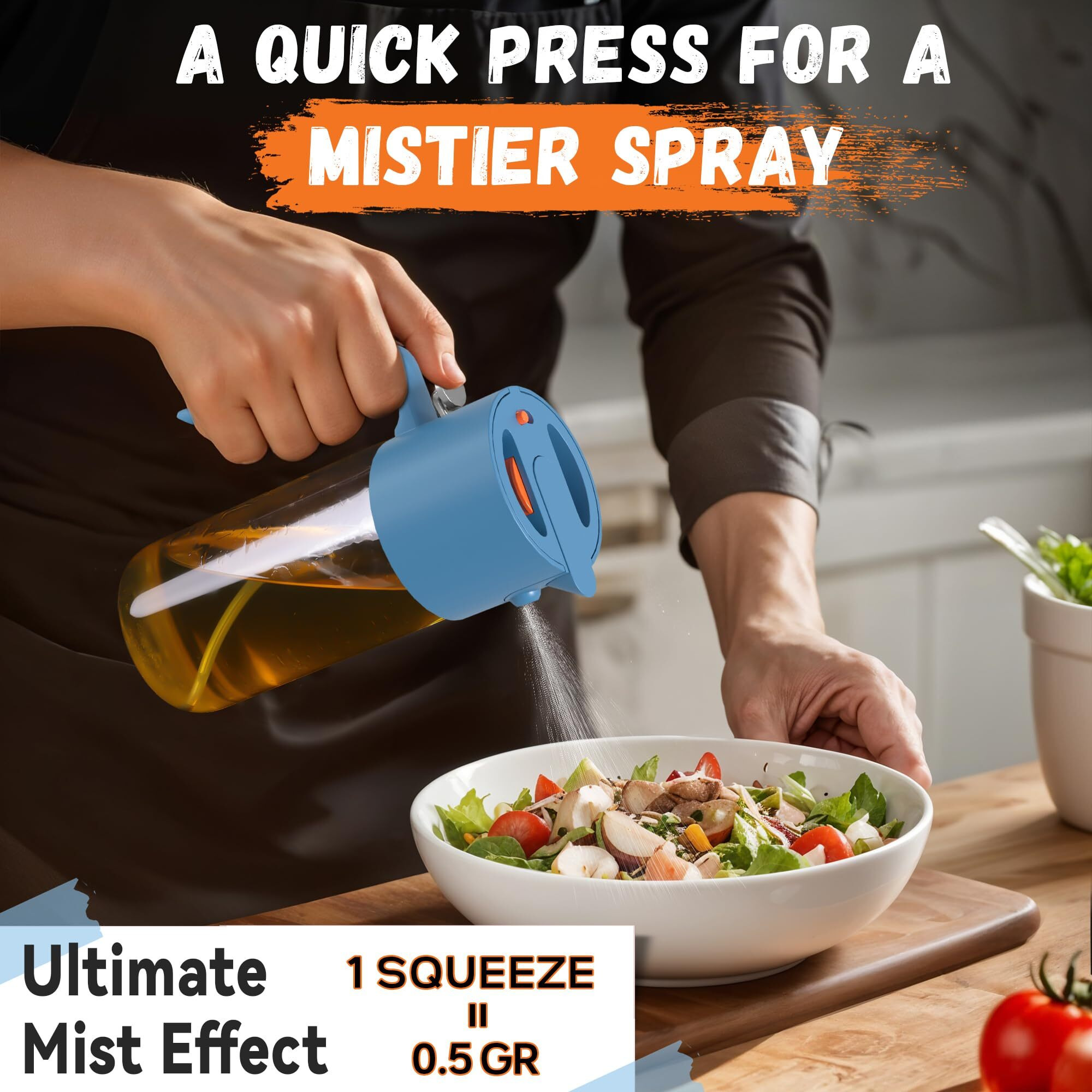 Oil Sprayer For Cooking, 2025 Large Advanced Olive Oil Dispenser Bottle,500Ml/17Oz Glass Olive Oil Sprayer,2 In 1 Even Spray With Portion Control For Kitchen, Air Fryer, Salad, Bbq - Blue