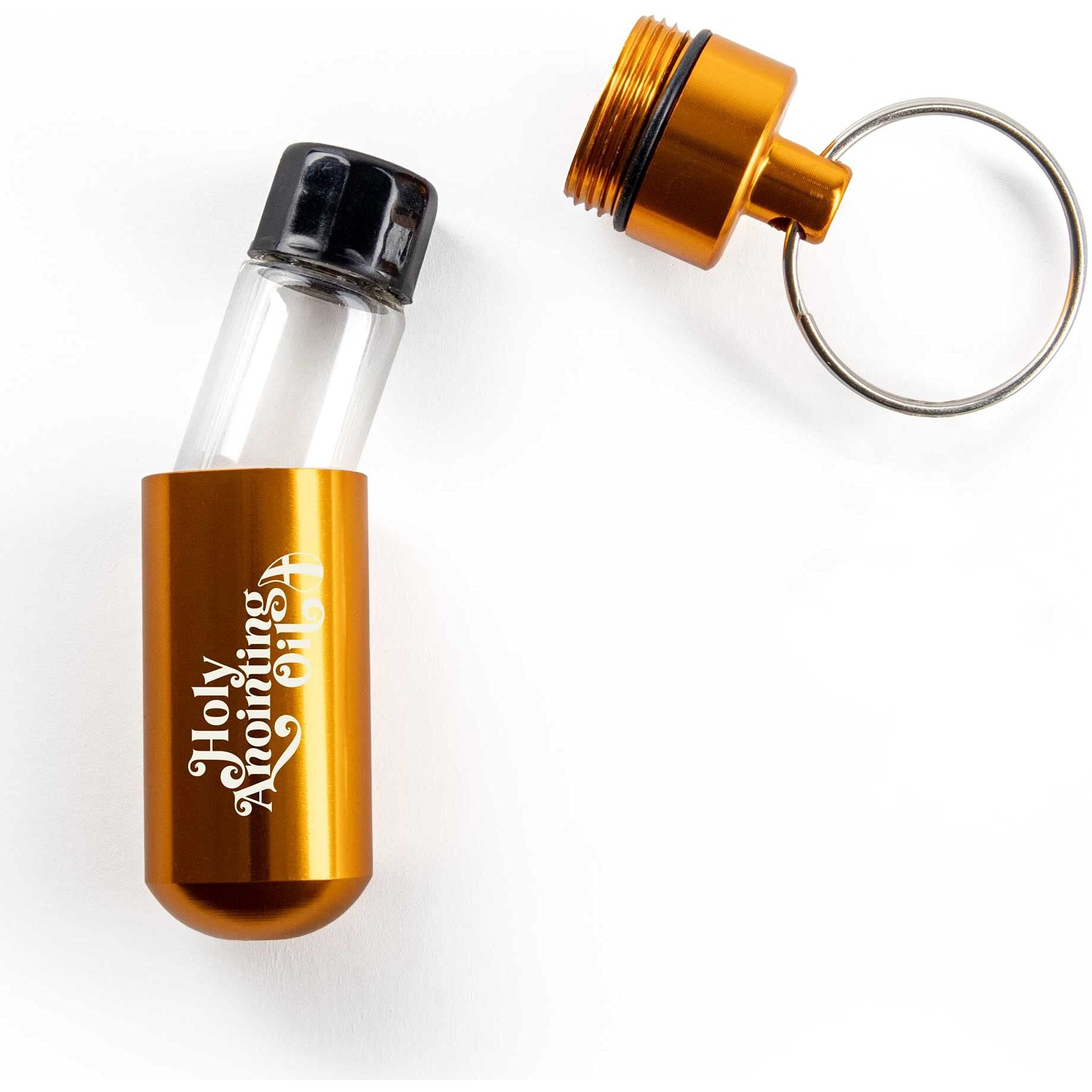 Anointing Oil Bottle Accessory Kit, Gold Keychain Container, Plastic Eyedropper & Small Empty Glass Vial, Screw Top Metal Holder, Protective Travel Set For Holy Oils, Botellas Para Aceite Ungido