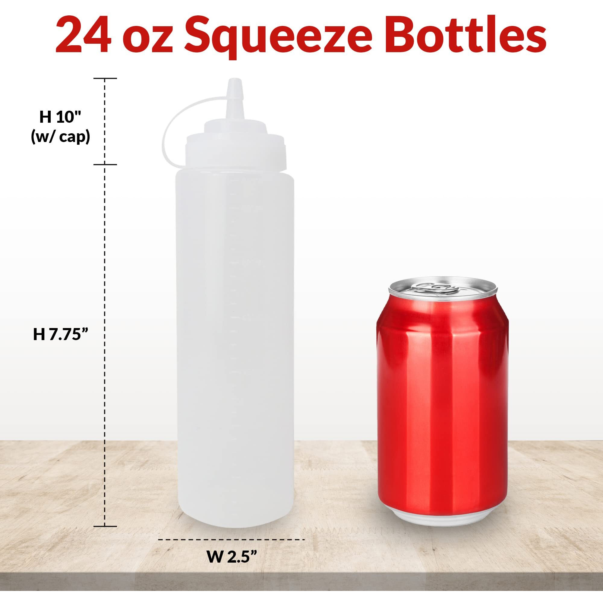 Reli. Plastic Squeeze Bottles, 24 Oz. | 10 Pack | Condiment Squeeze Bottles For Sauces | Clear W/Tethered Caps | 24 Ounce Hot Sauce, Ketchup | Condiments, Olive Oil, Liquids