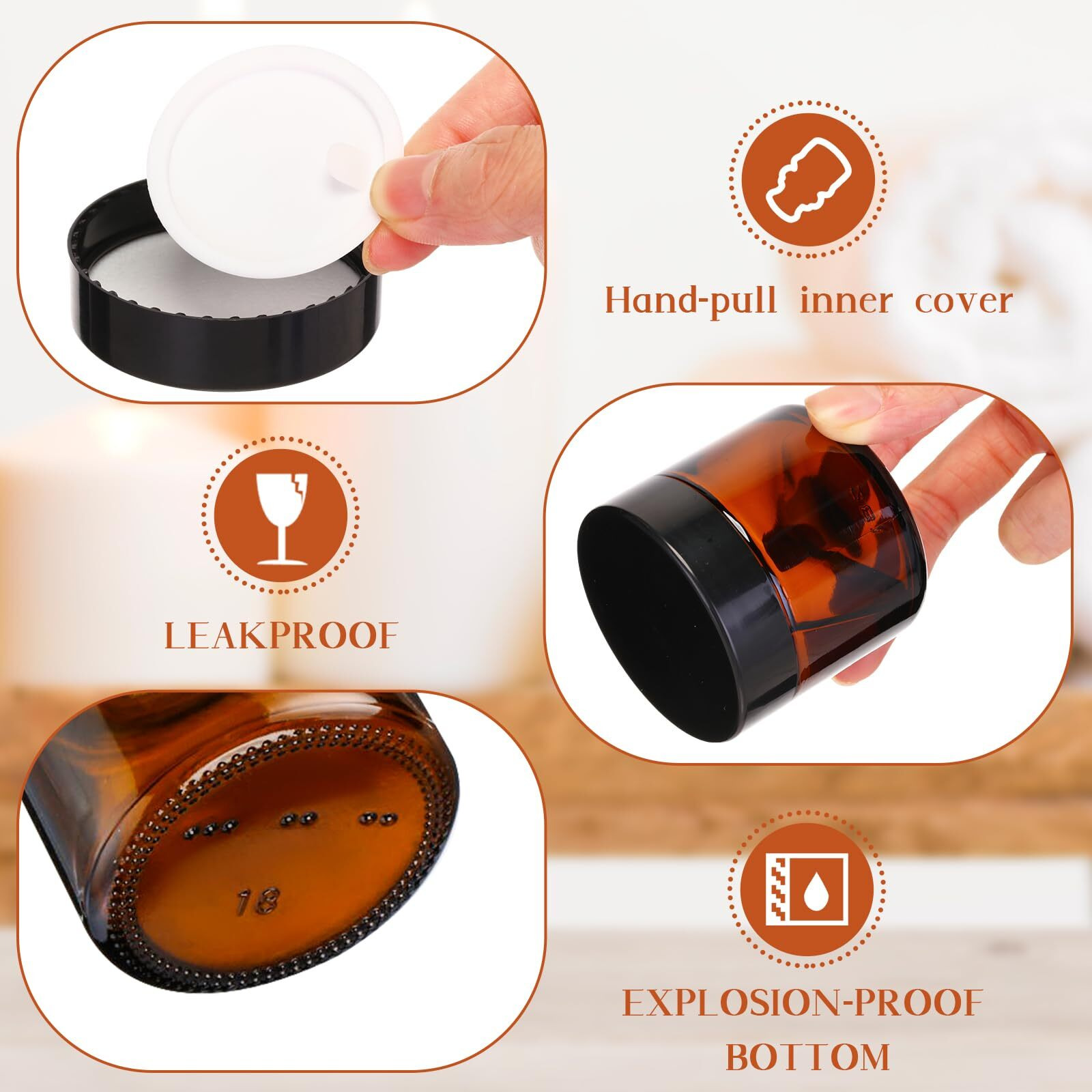Layhit 2 Oz Amber Jars With Lids, Empty Round Cosmetic Jars Travel Storage Jar With Inner Liners White Labels For Scrubs, Lotions, Cosmetic,Spice,Powder And Ointments(Amber,Black Lid)