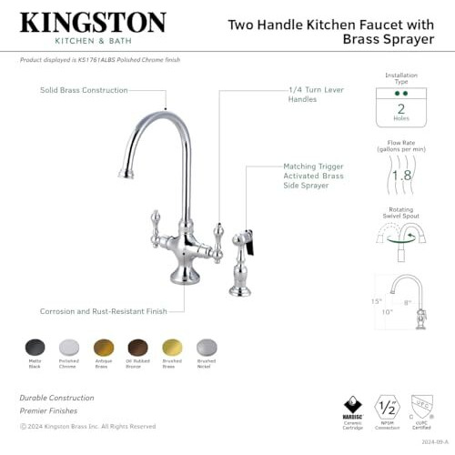Kingston Brass Ks1765Albs Vintage Classic Kitchen Faucet With Brass Sprayer, 7-7/8-Inch, Oil Rubbed Bronze