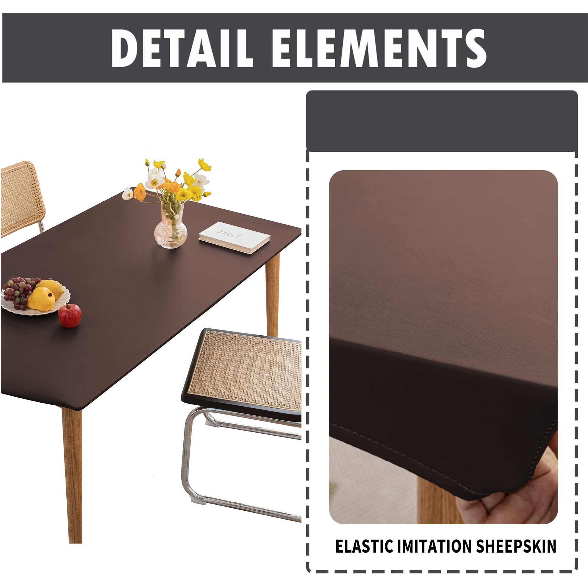Huierxun Pu Stretch Fitted Rectangle Tablecloth With Elastic Edge 35 X 59 Inch Waterproof Oil Proof Table Cloth Wipeable Table Cover For Indoor Outdoor Furniture Protect (Coffee,35"&quotX59"")