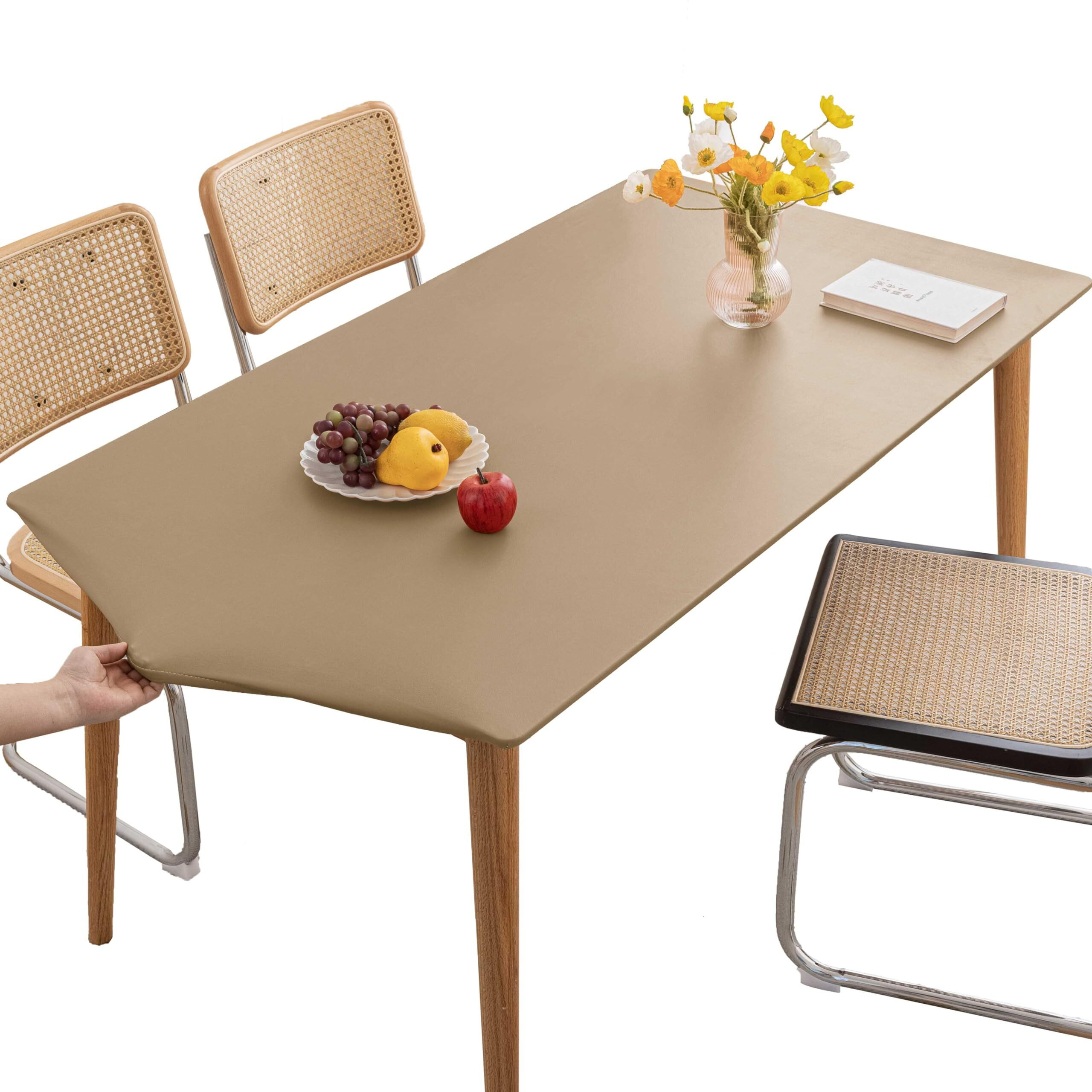 Huierxun Pu Stretch Fitted Rectangle Tablecloth With Elastic Edge 31 X 47 Inch Waterproof Oil Proof Table Cloth Wipeable Table Cover For Indoor Outdoor Furniture Protect (Cream Coffee,31"&quotX47"")