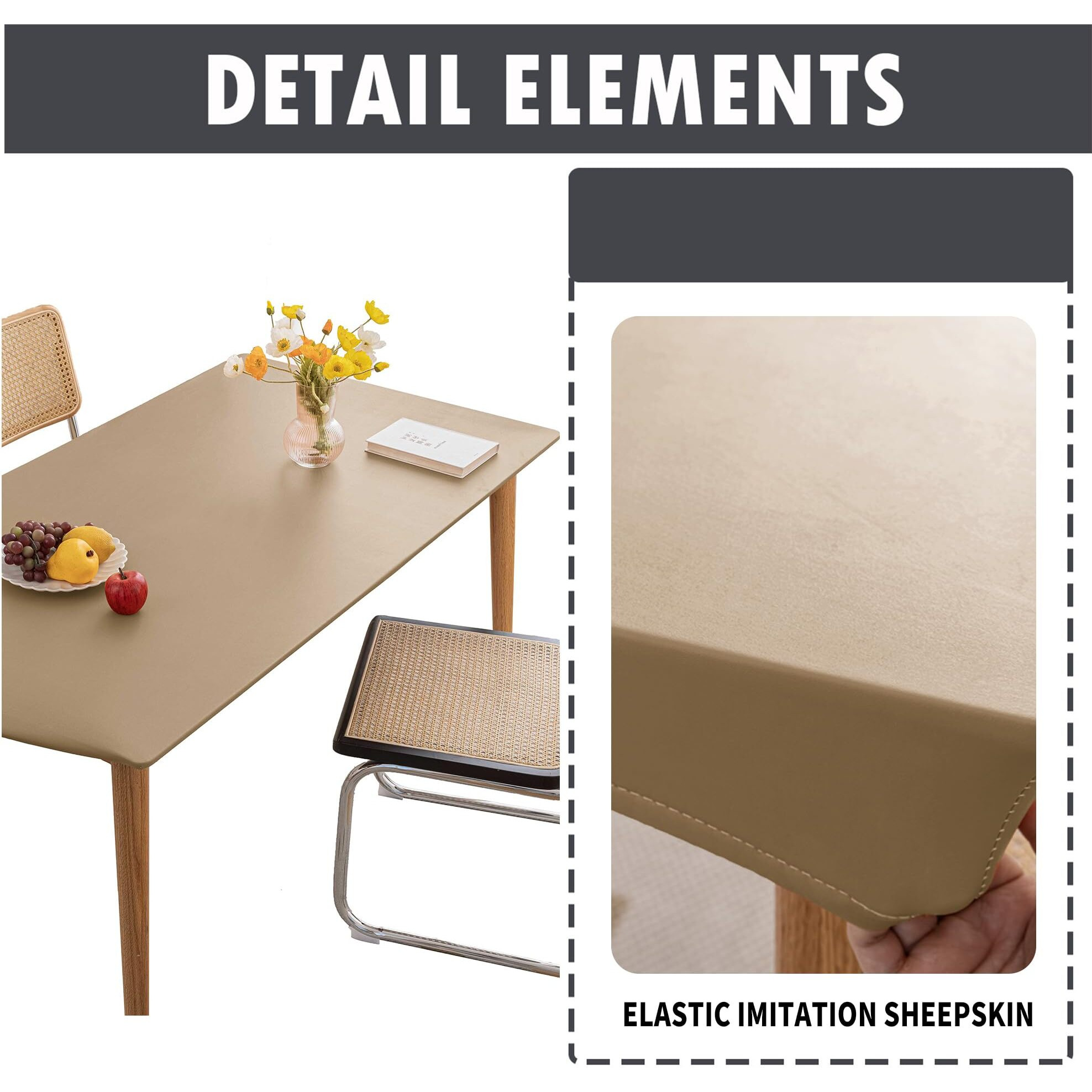 Huierxun Pu Stretch Fitted Rectangle Tablecloth With Elastic Edge 31 X 47 Inch Waterproof Oil Proof Table Cloth Wipeable Table Cover For Indoor Outdoor Furniture Protect (Cream Coffee,31"&quotX47"")