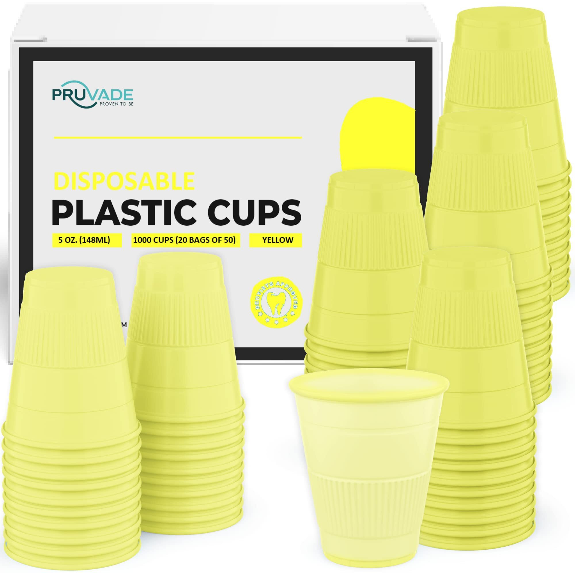 Pruvade Disposable Dental Cups |1000 Pack| 5 Oz Yellow Plastic Cups Disposable, Plastic Bathroom Cups, Disposable Cups Small, For Medicine, Water, Mouth Rinse Cup, Mouthwash Cups, Plastic Cups- Yellow