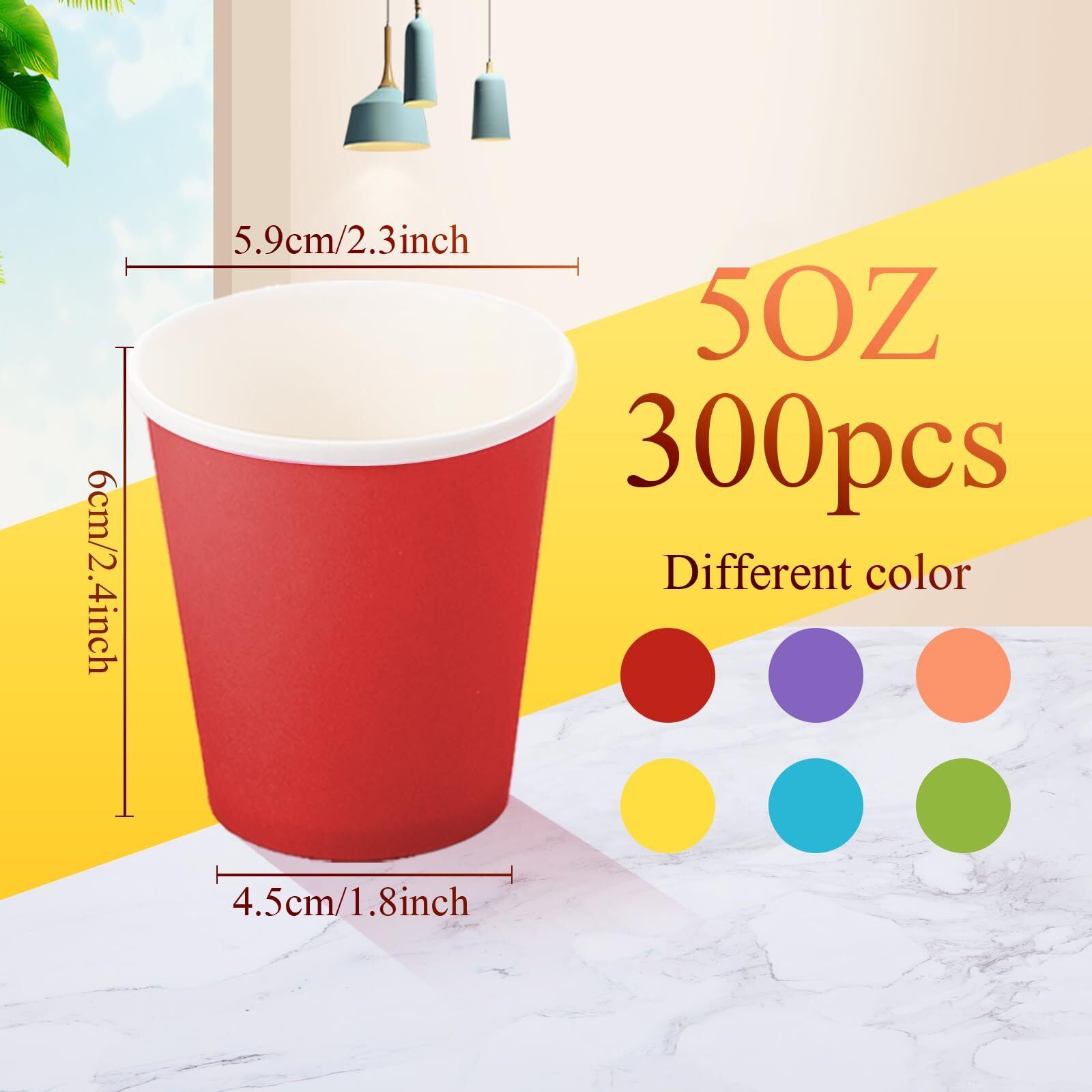 Sawysine 300 Count 5Oz Disposable Paper Cups For Bathroom, Mouthwash, Espresso, Small Snacks, And Party Drinking Cup For Hot Cold Water, Coffee, Juice(Summer Classic Style)