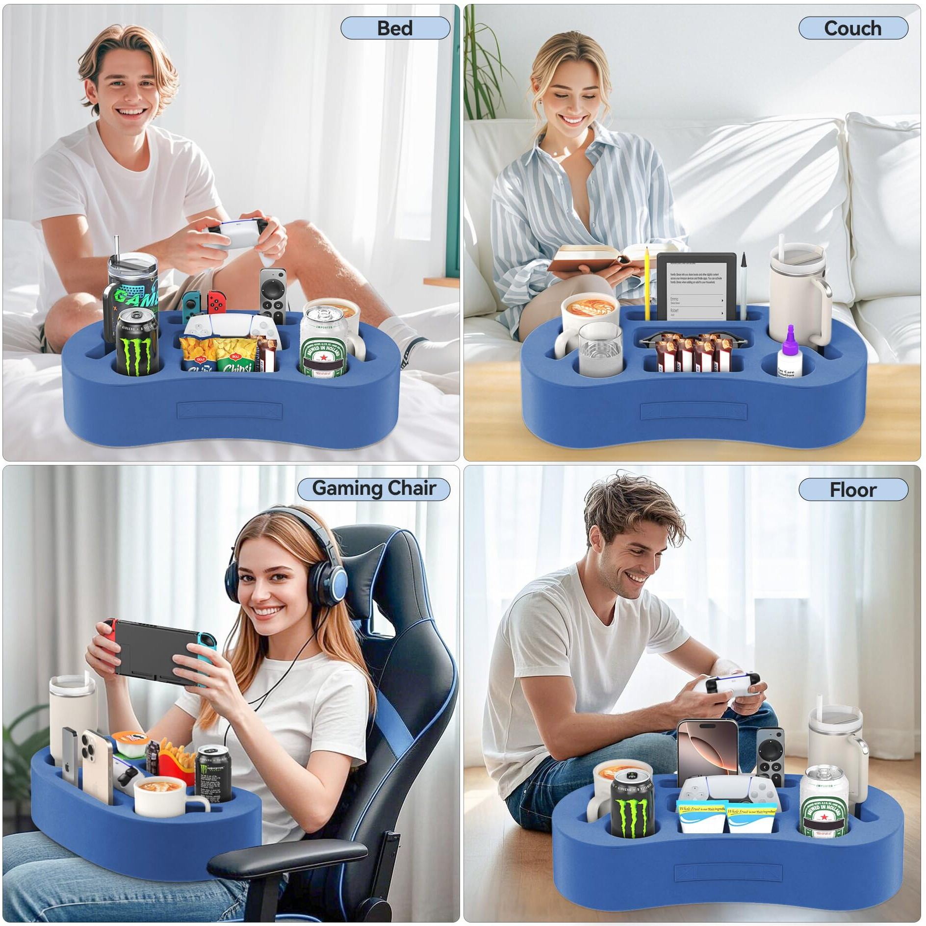 Couch Cup Holder Pillow Tray With 7 Slots, Couch Caddy & Buddy As Gaming Pillow, Couch Drink Or Snack Holder, Couch Organizer For Cup, Drink, Game Controller, Remote, Phone