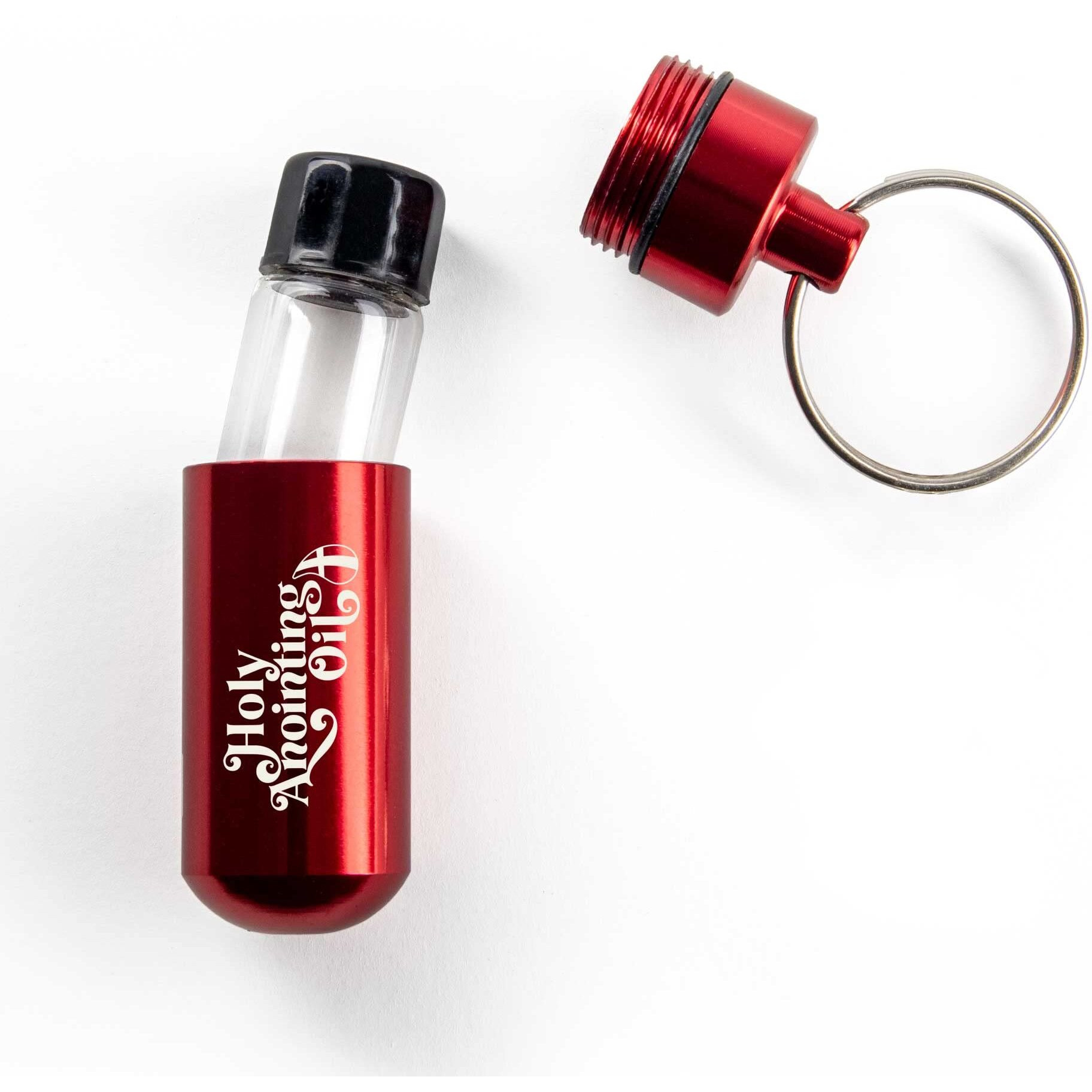 Anointing Oil Bottle Accessory Kit, Red Keychain Container, Plastic Eyedropper & Small Empty Glass Vial, Screw Top Metal Holder, Protective Travel Set For Holy Oils, Botellas Para Aceite Ungido