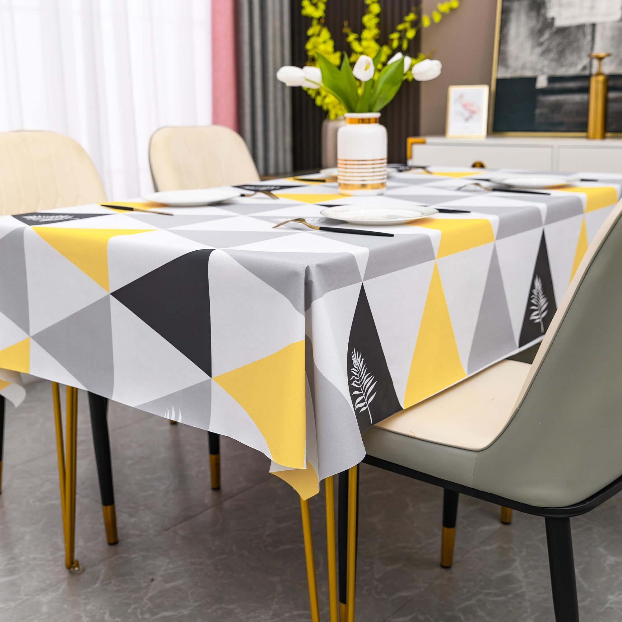 Homoheini Rectangle Table Cloth,100% Waterproof Tablecloth Oil Proof Spill Proof Vinyl Table Cloth, Wipe Clean Plastic Table Cover For Dining, Camping, Indoor And Outdoor 54"" X 84"",Triangle