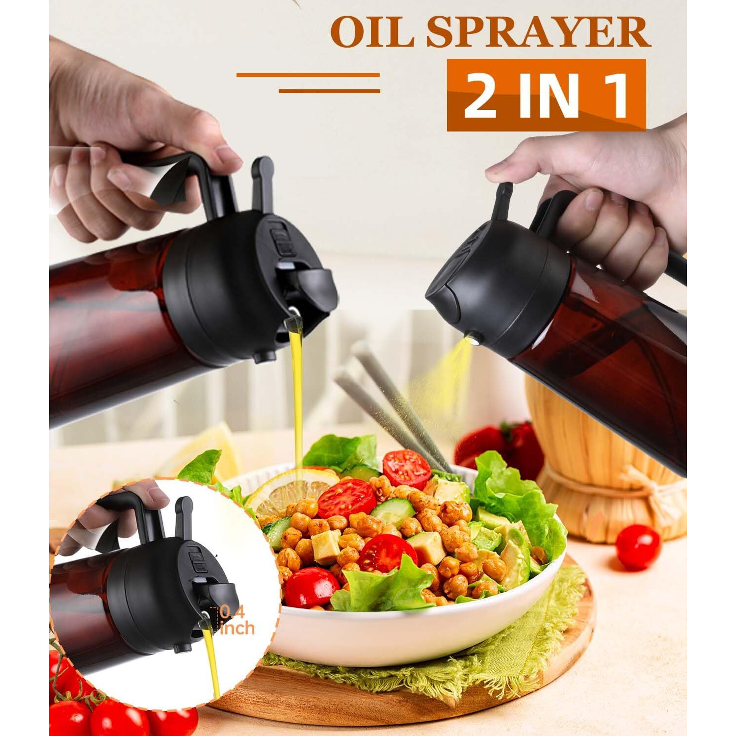 Arsatbs Oil Sprayer For Cooking 2 In 1 Olive Oil Dispenser Bottle Spray And Pour Kitchen Gadgets For Air Fryer, Salad, Bbq - 16Oz/470Ml Glass Mister Bottle With Stickers -Upgraded Brown